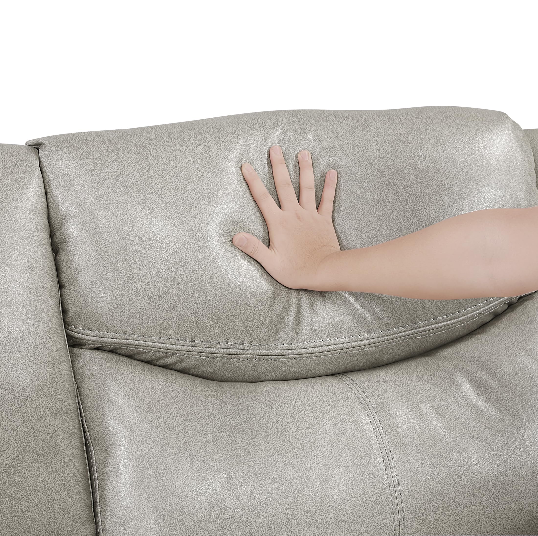 Lexicon L-Shaped Power Reclining Sectional Couch, Faux Leather Reclining Sectional Sofa, 3 Recliners, Wall Hugger, Right Storage Console, Cup Holders, Receptacles, Charging Ports, Silver Gray - Image 12