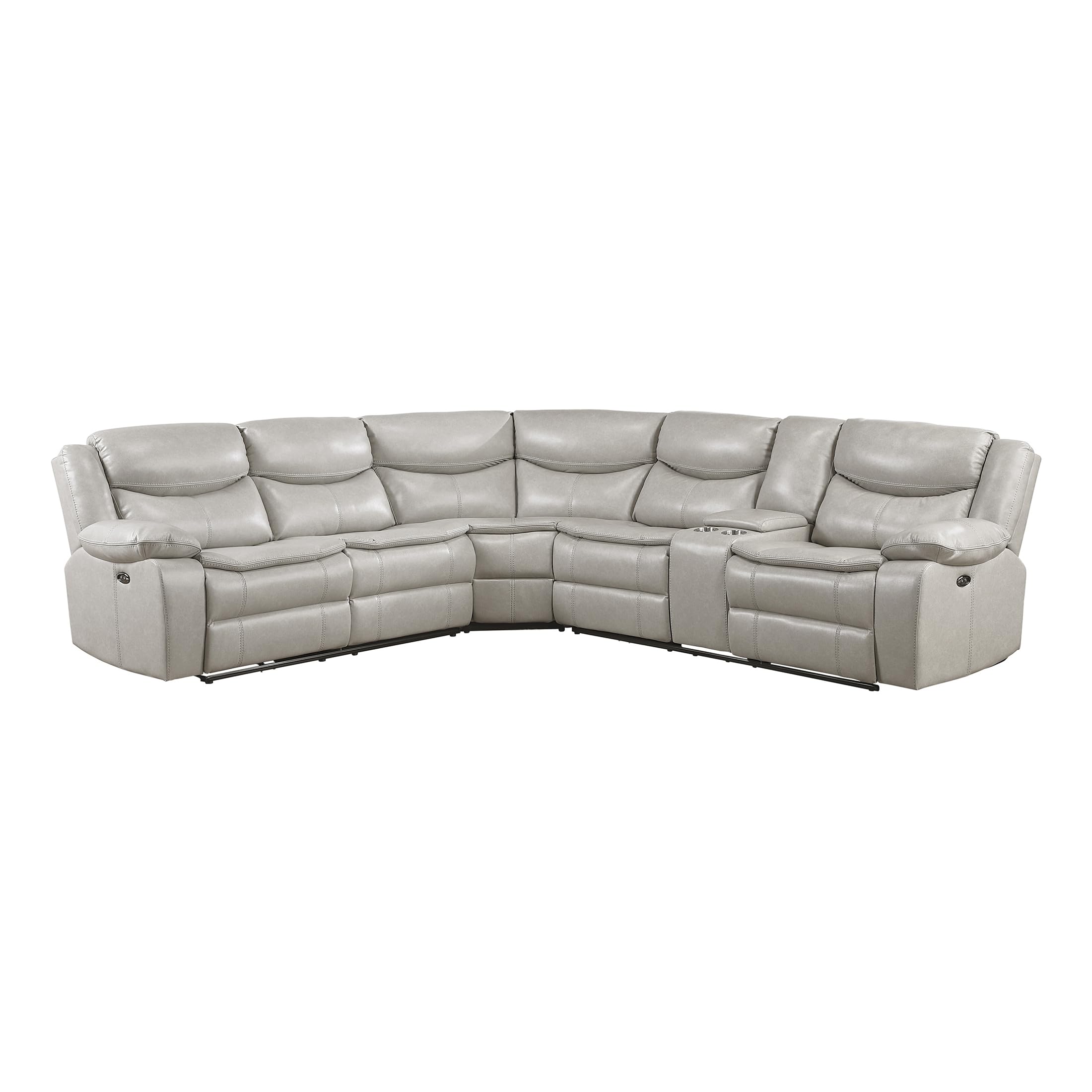 Lexicon L-Shaped Power Reclining Sectional Couch, Faux Leather Reclining Sectional Sofa, 3 Recliners, Wall Hugger, Right Storage Console, Cup Holders, Receptacles, Charging Ports, Silver Gray - Image 7