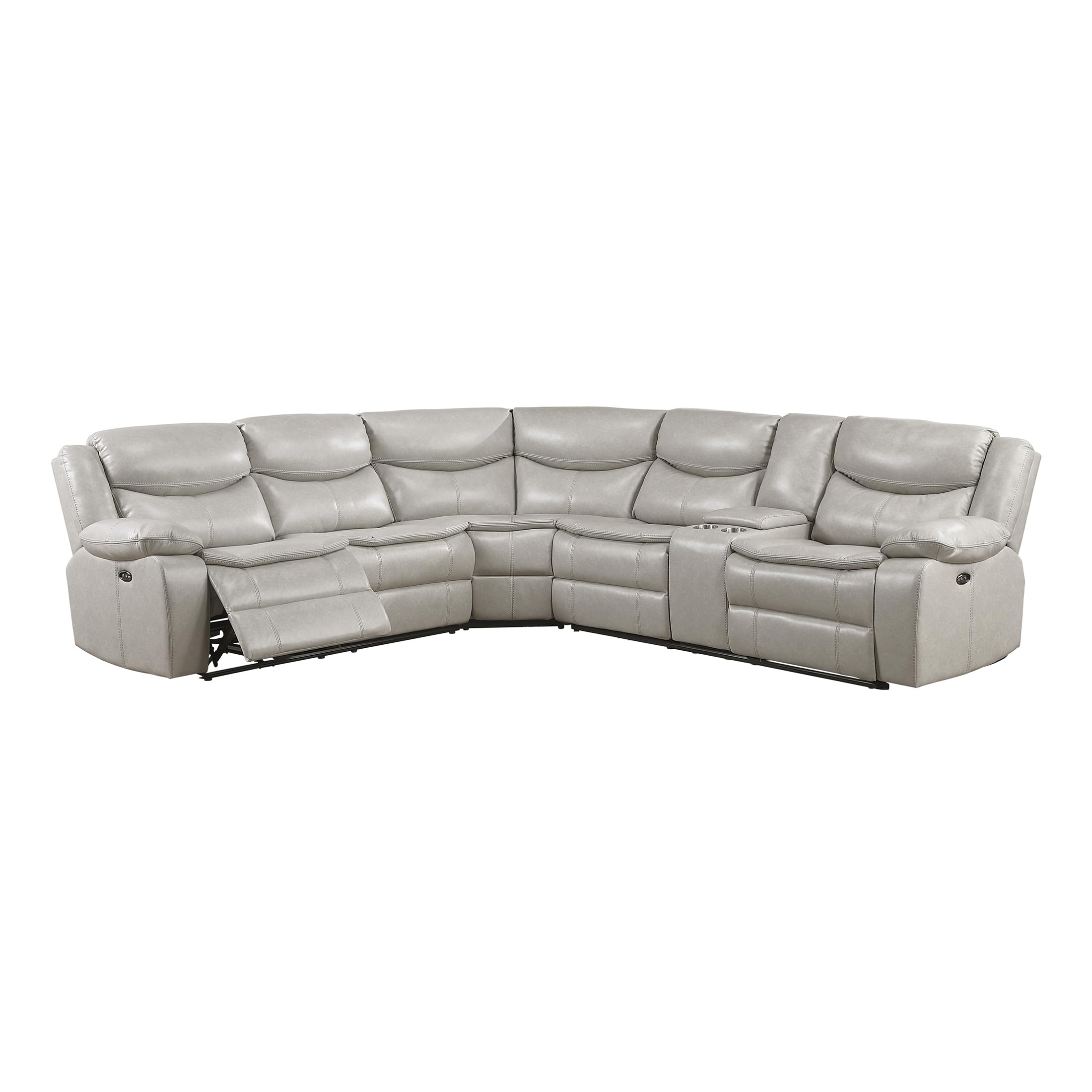 Lexicon L-Shaped Power Reclining Sectional Couch, Faux Leather Reclining Sectional Sofa, 3 Recliners, Wall Hugger, Right Storage Console, Cup Holders, Receptacles, Charging Ports, Silver Gray - Image 8