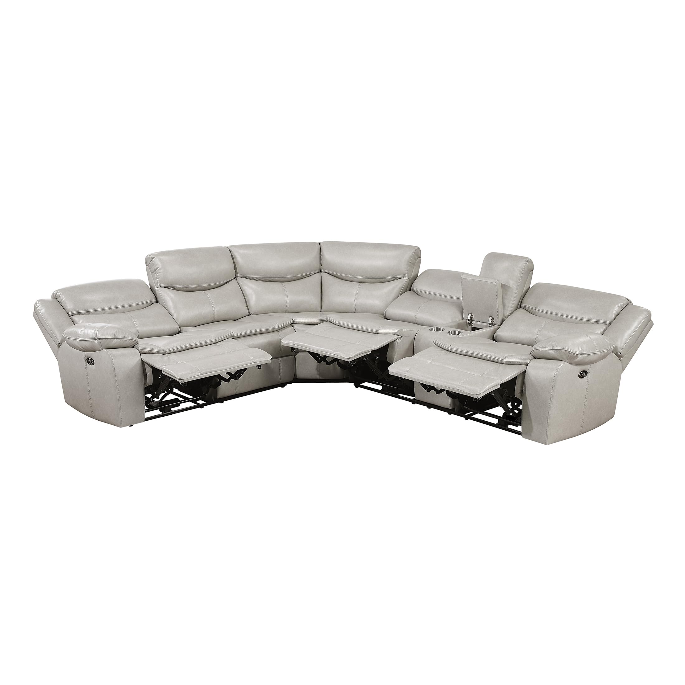 Lexicon L-Shaped Power Reclining Sectional Couch, Faux Leather Reclining Sectional Sofa, 3 Recliners, Wall Hugger, Right Storage Console, Cup Holders, Receptacles, Charging Ports, Silver Gray - Image 9