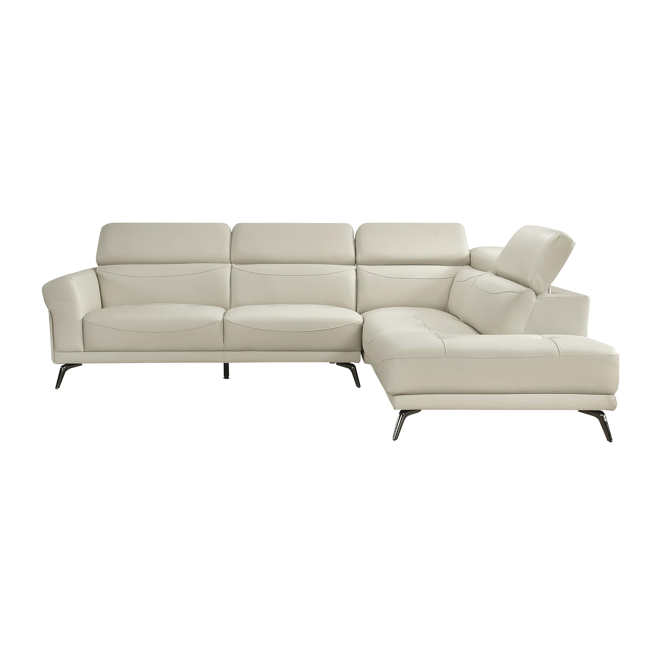 Lexicon L-Shaped Sectional Couch with Right Chaise, Top Grain Leather Match Sectional Sofa, Adjustable Headrests, Black Chrome Metal Legs, High-Density Cushions, Stitching, for Living Room, Beige - Image 12