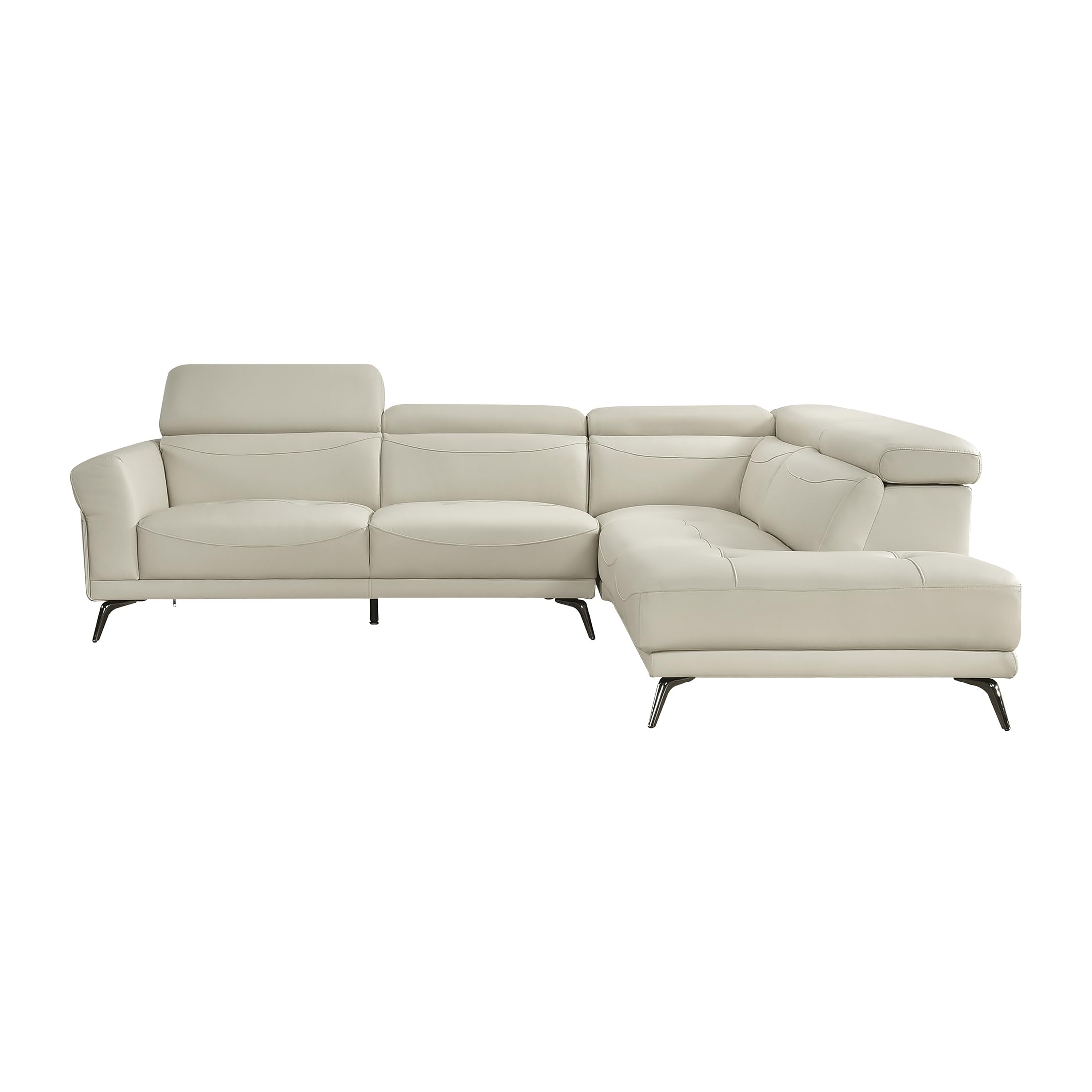 Lexicon L-Shaped Sectional Couch with Right Chaise, Top Grain Leather Match Sectional Sofa, Adjustable Headrests, Black Chrome Metal Legs, High-Density Cushions, Stitching, for Living Room, Beige - Image 13