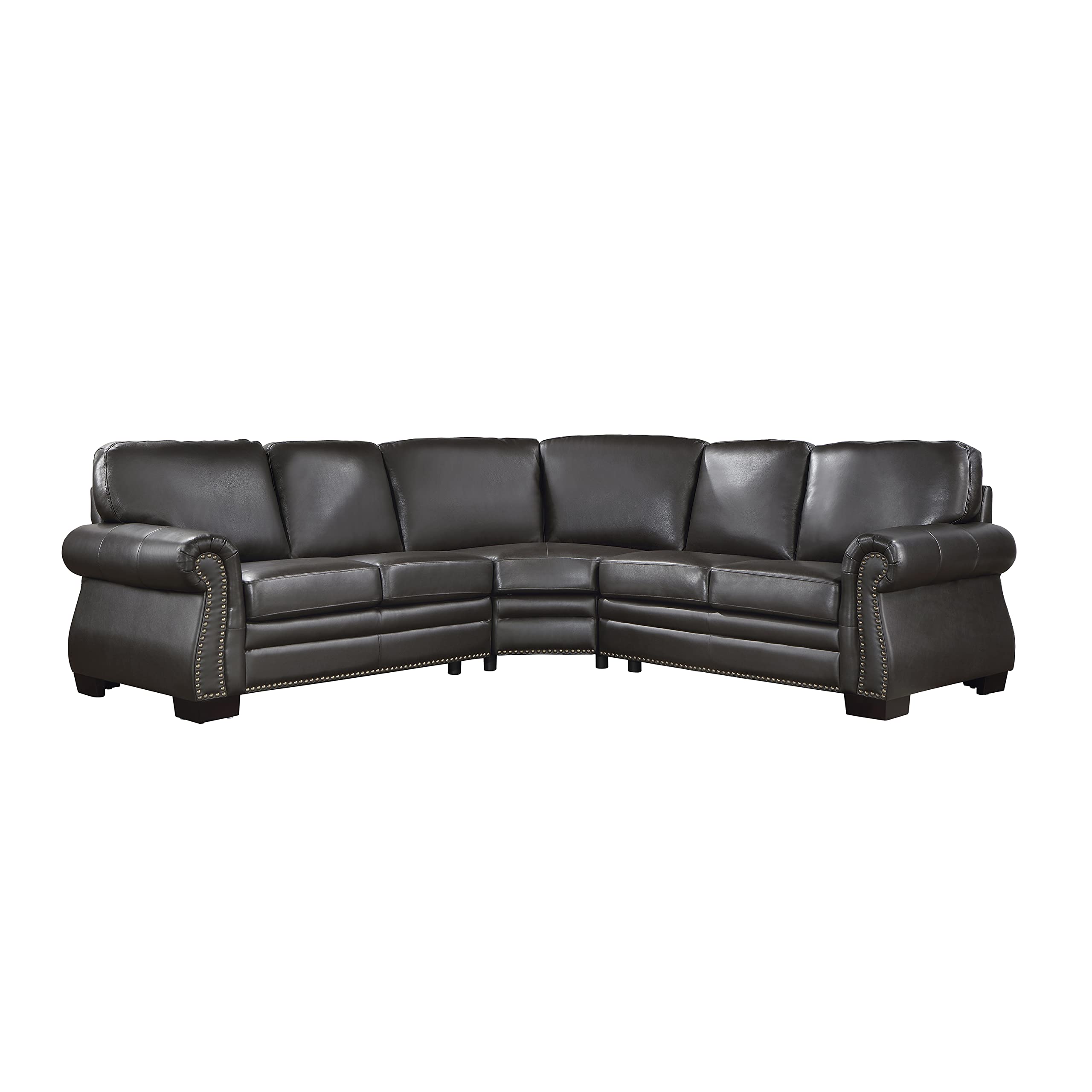 Lexicon Leather Couch, Leather Sectional Couches for Living Room, L Shape Couch with Rolled Arms and Nailhead Trim, L Shape Sectional Couch for Living Room and Office, Dark Brown - Image 3