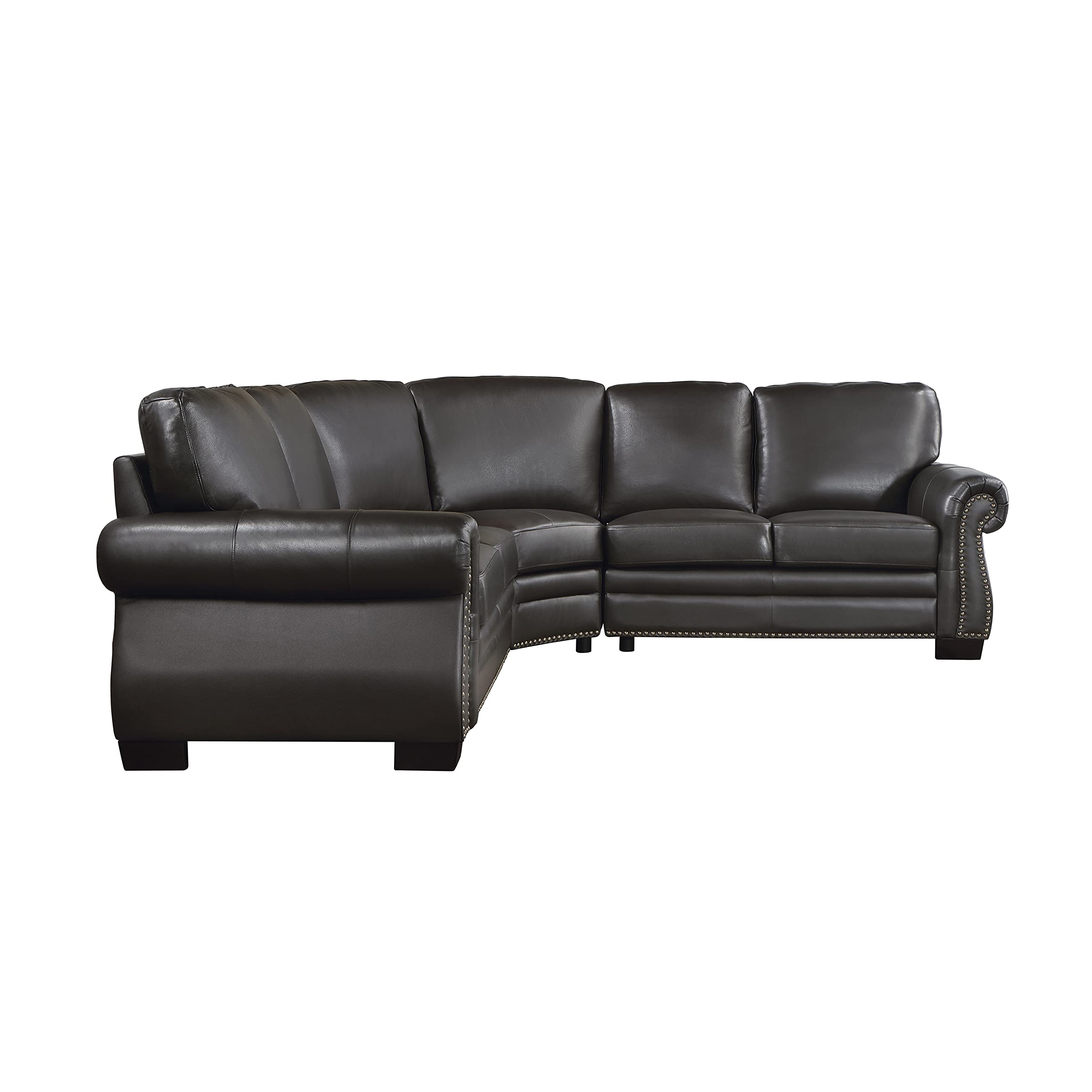 Lexicon Leather Couch, Leather Sectional Couches for Living Room, L Shape Couch with Rolled Arms and Nailhead Trim, L Shape Sectional Couch for Living Room and Office, Dark Brown - Image 4