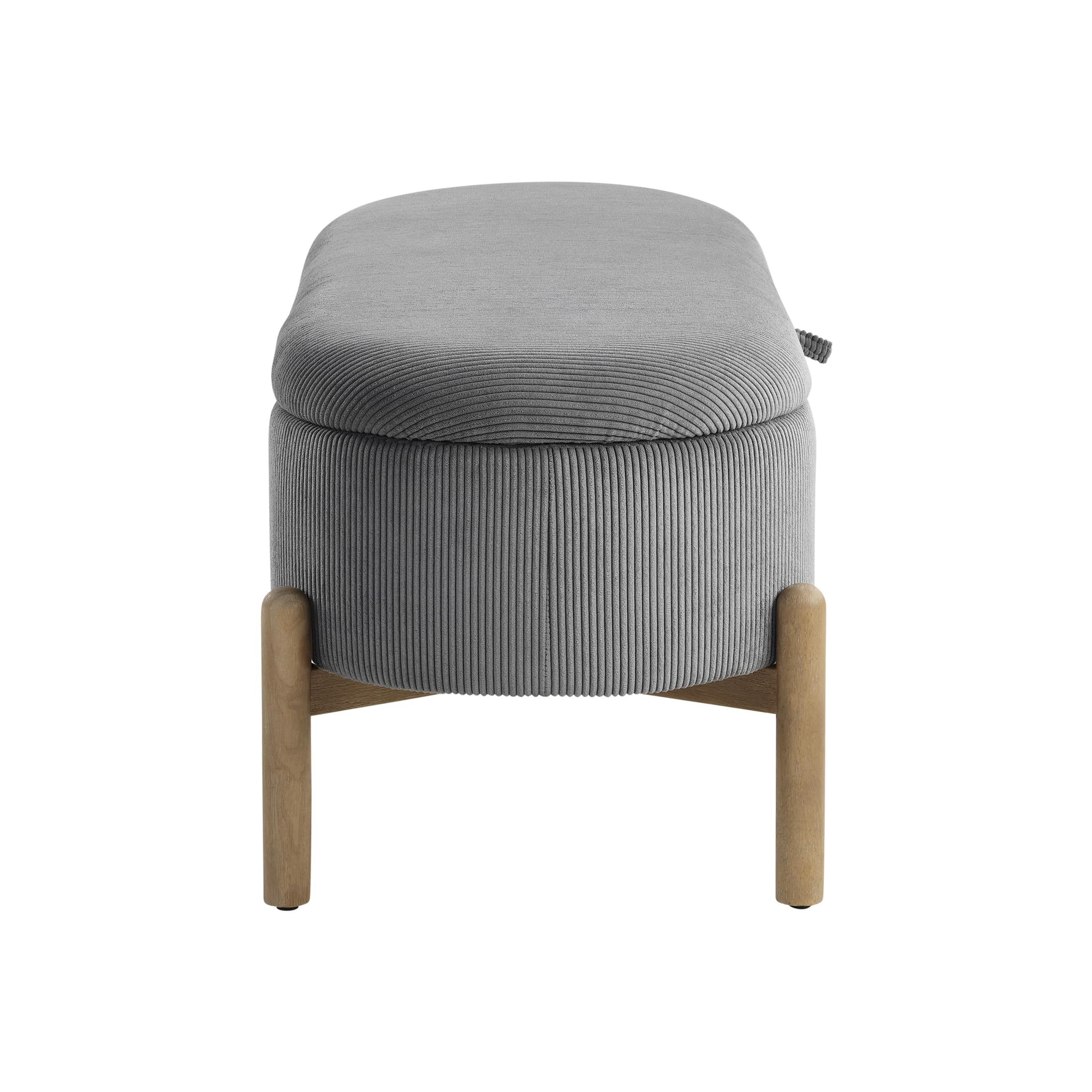 Lexicon Lift Top Storage Bench, Corduroy Upholstered Oval Entryway Bench with Solid Wood Leg Support, Modern Striped Storage Chest for Entryway/Living Room/Bedroom, Gray - Image 10