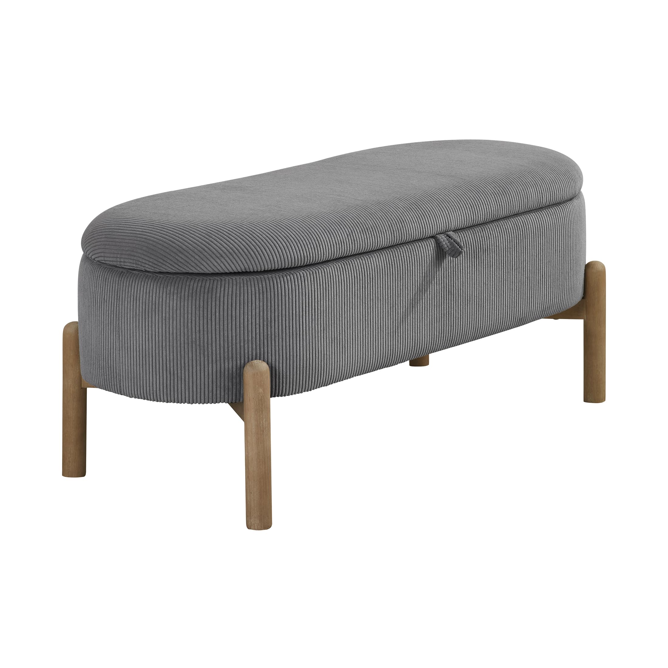 Lexicon Lift Top Storage Bench, Corduroy Upholstered Oval Entryway Bench with Solid Wood Leg Support, Modern Striped Storage Chest for Entryway/Living Room/Bedroom, Gray - Image 8