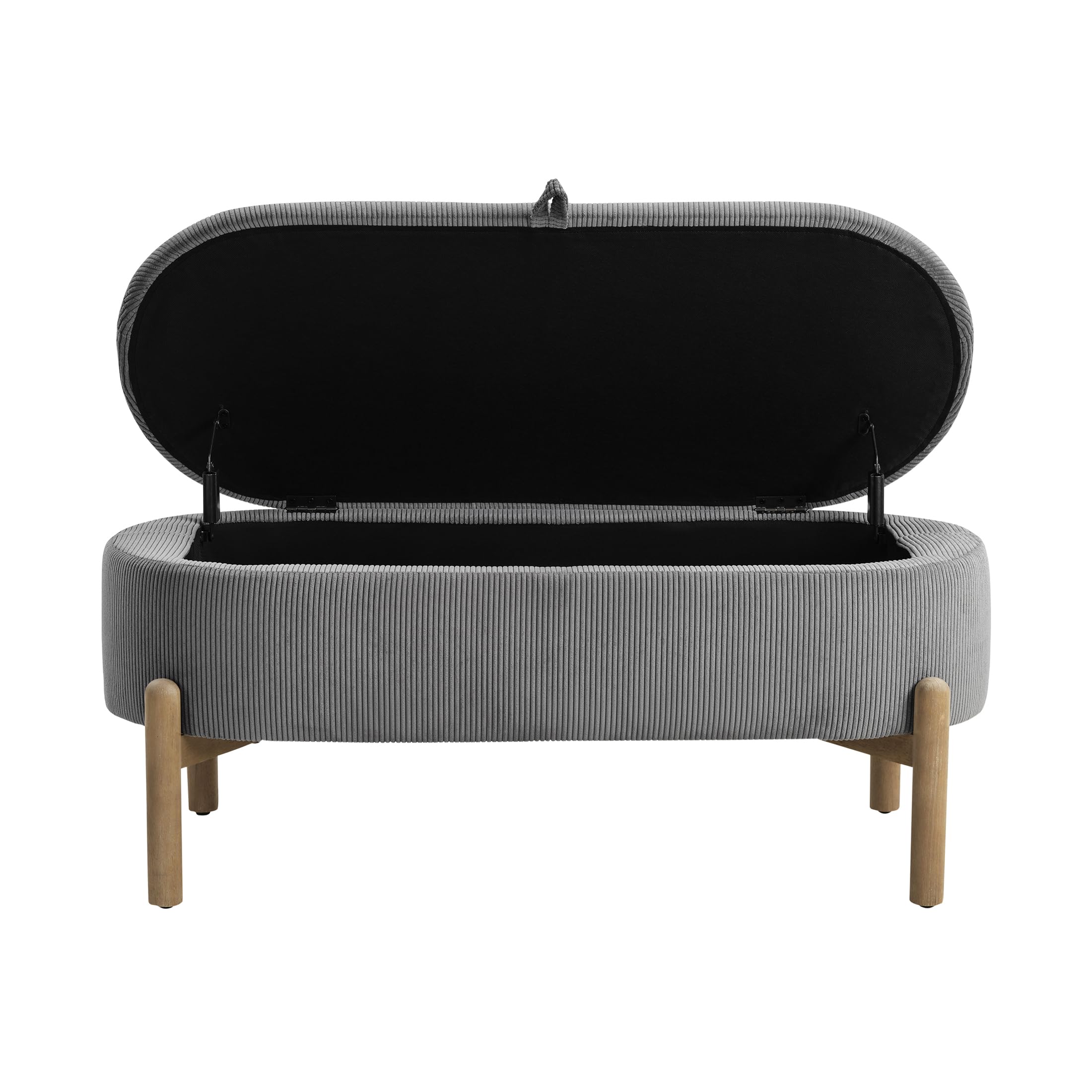 Lexicon Lift Top Storage Bench, Corduroy Upholstered Oval Entryway Bench with Solid Wood Leg Support, Modern Striped Storage Chest for Entryway/Living Room/Bedroom, Gray - Image 9