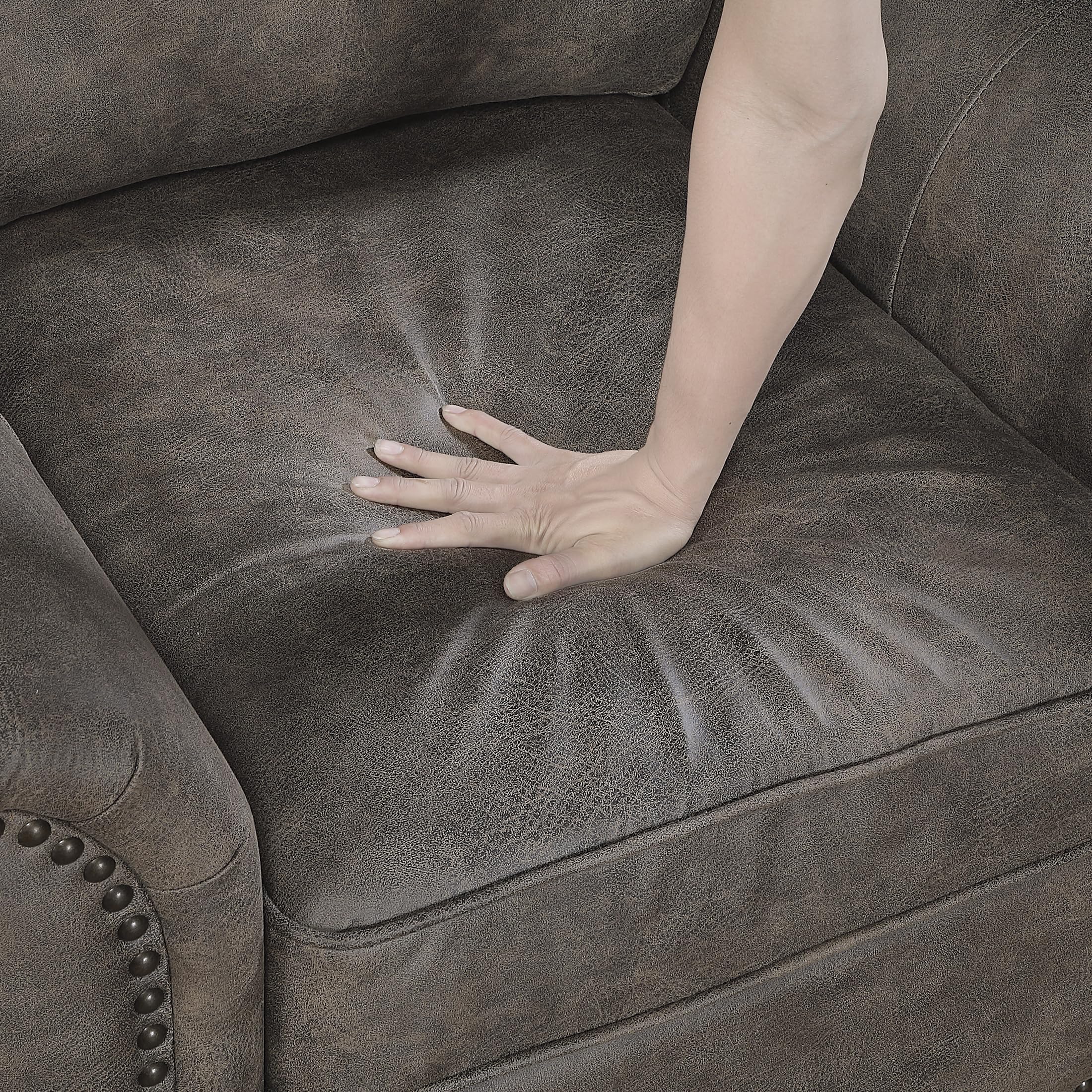 Lexicon Living Room Accent Chair - Polished Microfiber Upholstered Armchair, Rolled Arms, Reversible Cushions, Removable Cushion Covers, Comfy Chair for Bedroom/Office/Apartment, Brownish Gray - Image 11