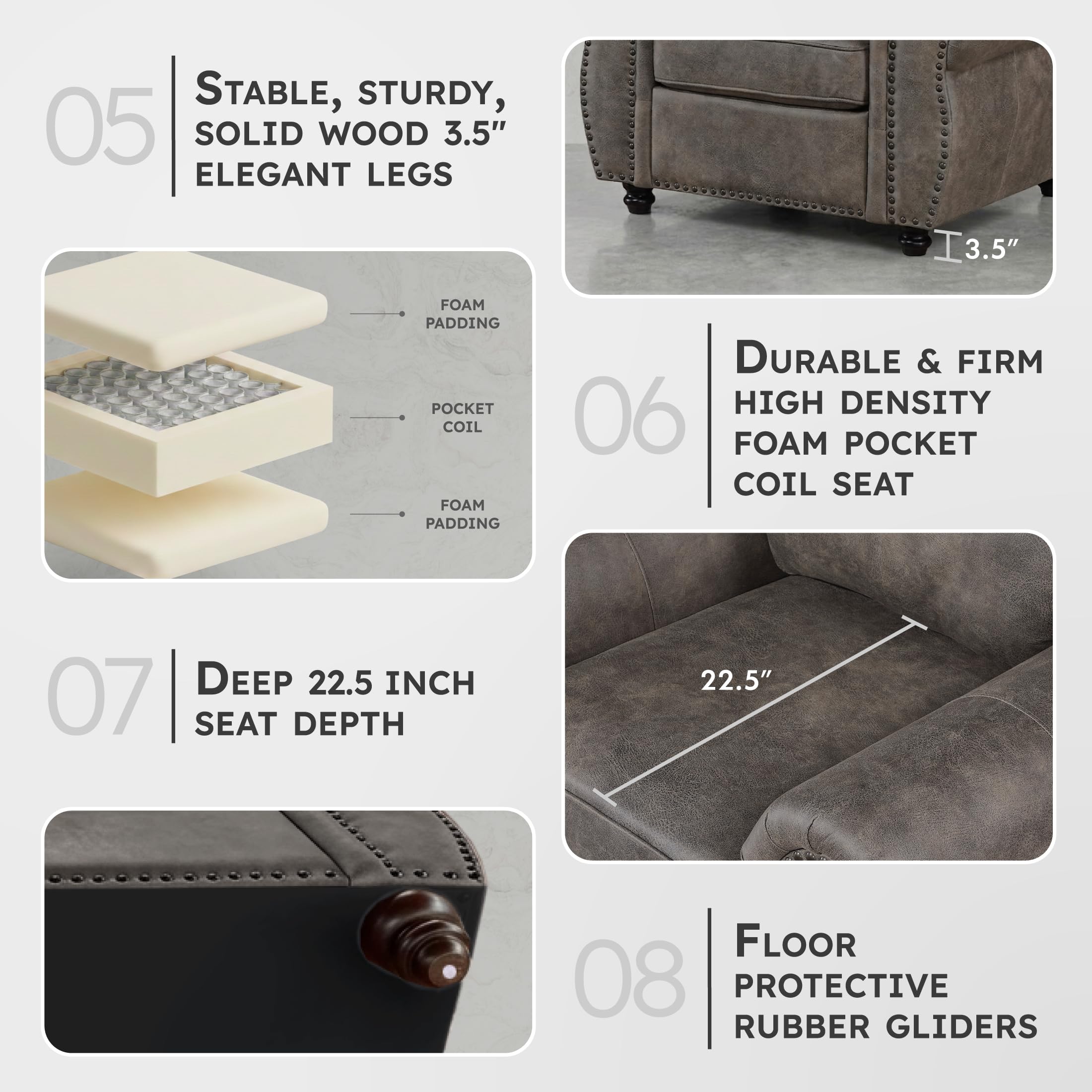 Lexicon Living Room Accent Chair - Polished Microfiber Upholstered Armchair, Rolled Arms, Reversible Cushions, Removable Cushion Covers, Comfy Chair for Bedroom/Office/Apartment, Brownish Gray - Image 4