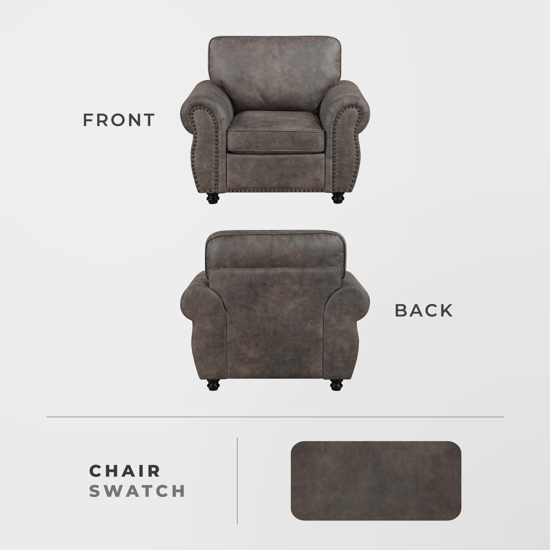 Lexicon Living Room Accent Chair - Polished Microfiber Upholstered Armchair, Rolled Arms, Reversible Cushions, Removable Cushion Covers, Comfy Chair for Bedroom/Office/Apartment, Brownish Gray - Image 5