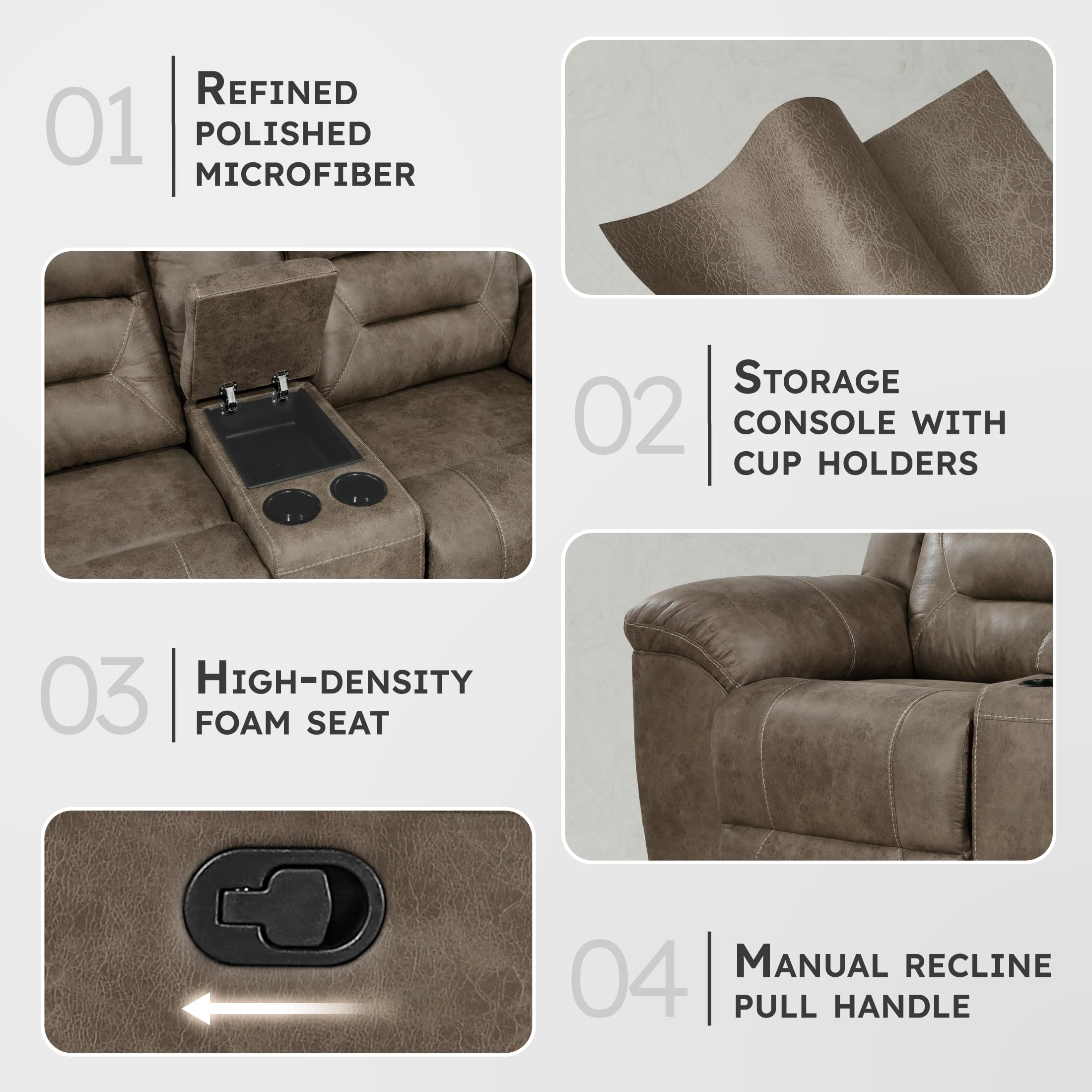 Lexicon Manual Double Reclining Loveseat with Center Console, Wall Hugger Polished Microfiber Dual Recliners Love Seat, for Living Room, Required Assembly, Brown - Image 3