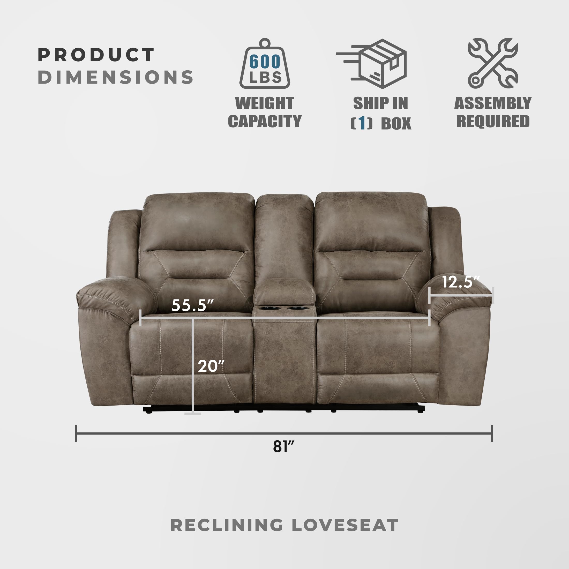 Lexicon Manual Double Reclining Loveseat with Center Console, Wall Hugger Polished Microfiber Dual Recliners Love Seat, for Living Room, Required Assembly, Brown - Image 4