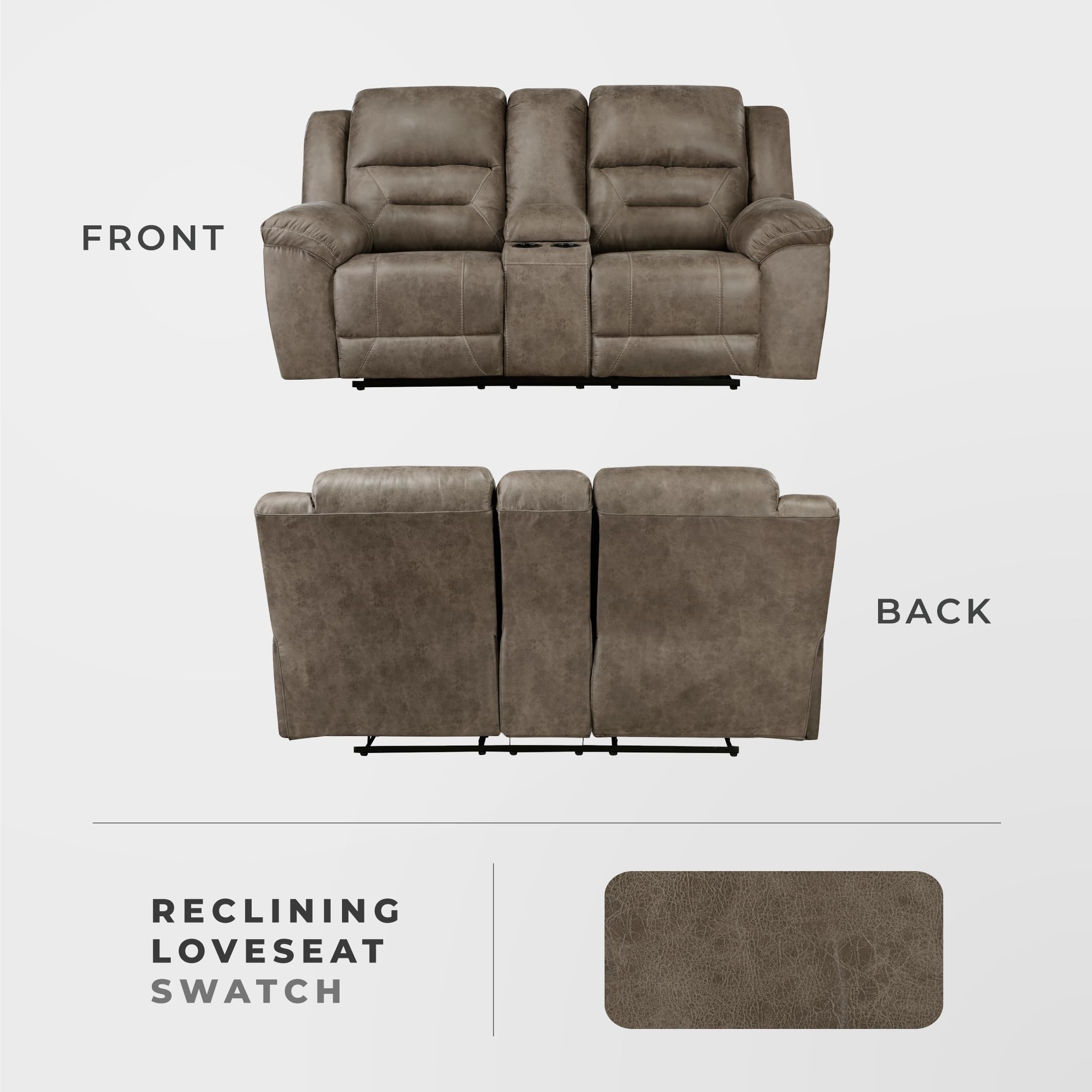 Lexicon Manual Double Reclining Loveseat with Center Console, Wall Hugger Polished Microfiber Dual Recliners Love Seat, for Living Room, Required Assembly, Brown - Image 5