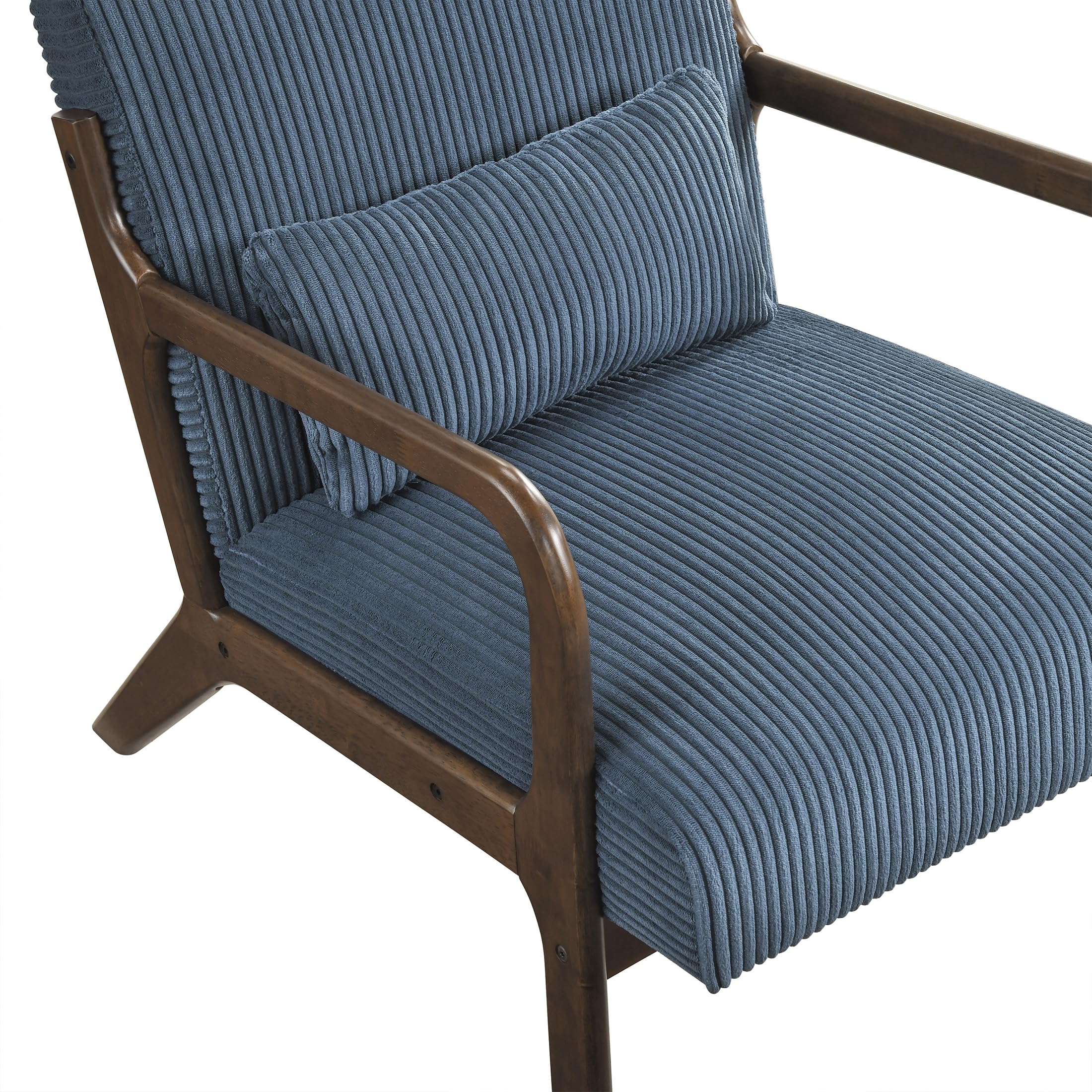 Lexicon Mid Century Modern Accent Chair-with Solid Wood Armrests and Legs, 1 Lumbar Pillow, Cushioned Seat and Backrest, Corduroy Comfy Lounge Arm Chair for Living Room, Bedroom, Office, Blue - Image 10