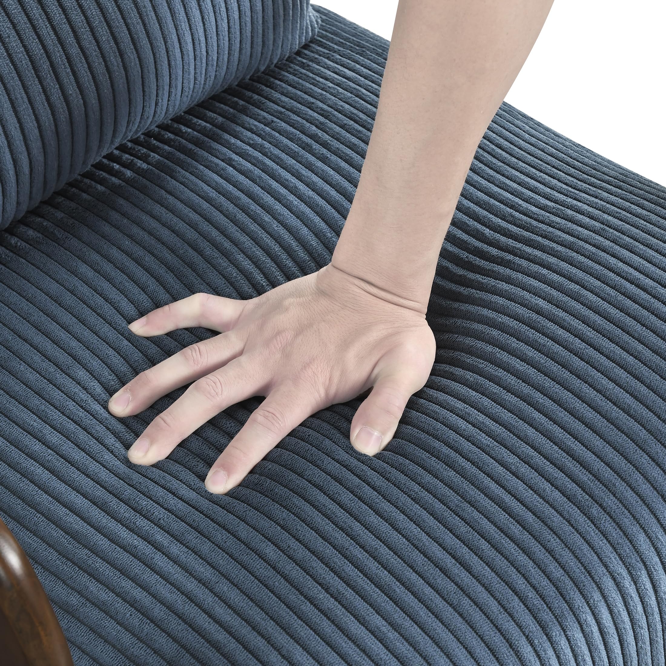 Lexicon Mid Century Modern Accent Chair-with Solid Wood Armrests and Legs, 1 Lumbar Pillow, Cushioned Seat and Backrest, Corduroy Comfy Lounge Arm Chair for Living Room, Bedroom, Office, Blue - Image 11