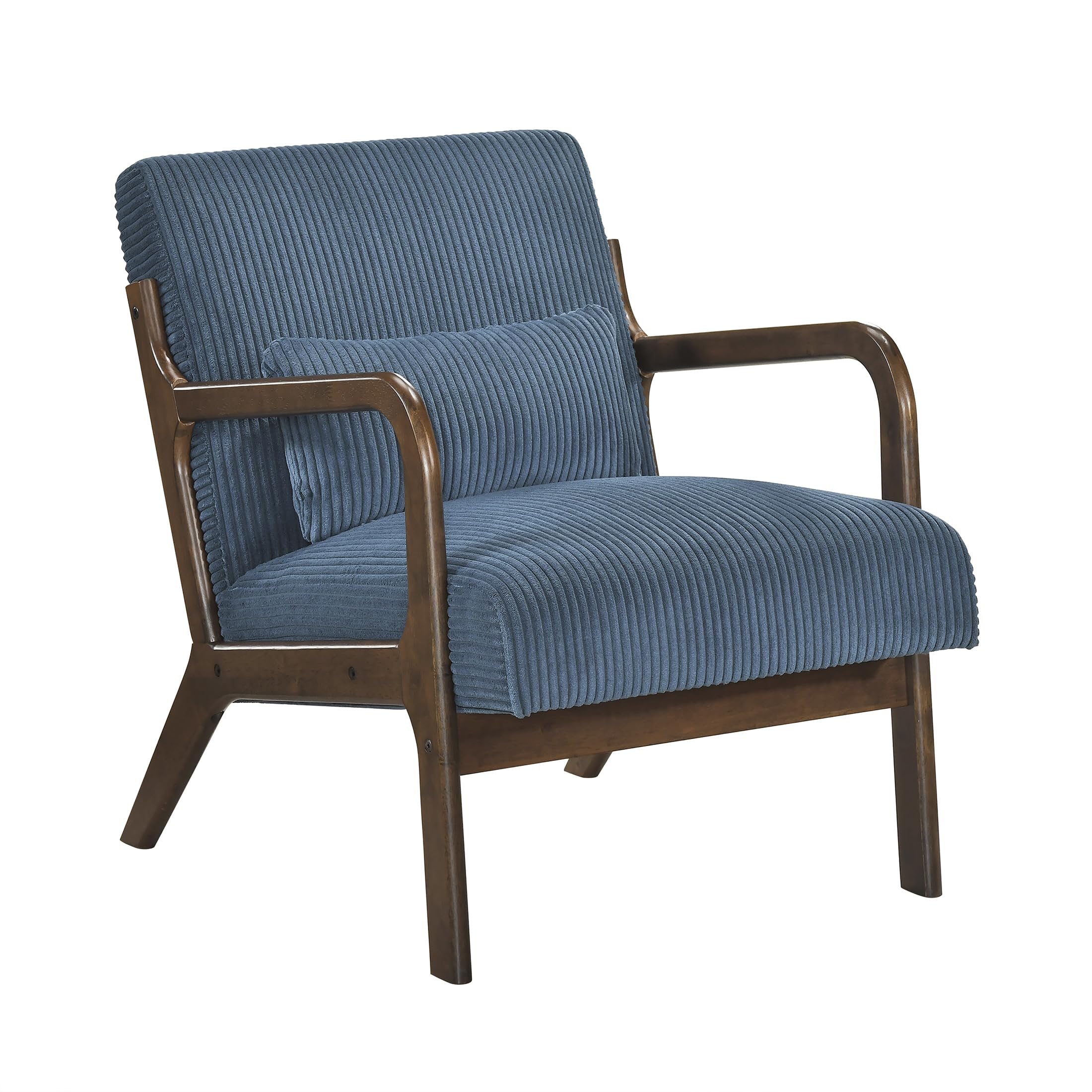 Lexicon Mid Century Modern Accent Chair-with Solid Wood Armrests and Legs, 1 Lumbar Pillow, Cushioned Seat and Backrest, Corduroy Comfy Lounge Arm Chair for Living Room, Bedroom, Office, Blue - Image 8