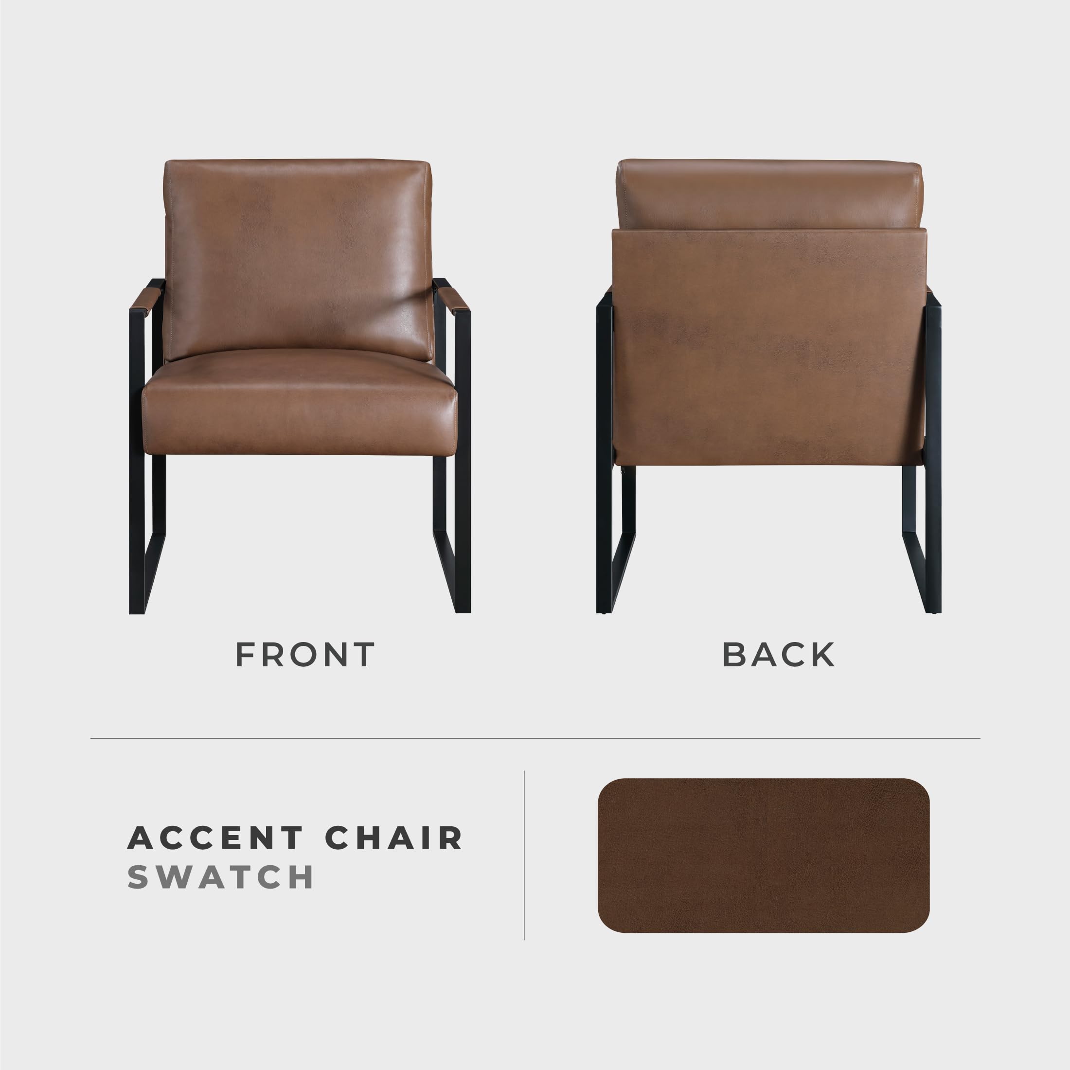 Lexicon Modern Accent Chair, Faux Leather Upholstered Living Room Chair with Wrapped Armrests, Arm Chair with Black Metal Frame, Comfy Single Chair for Living Room/Bedroom/Reading Room/Office, Brown - Image 4