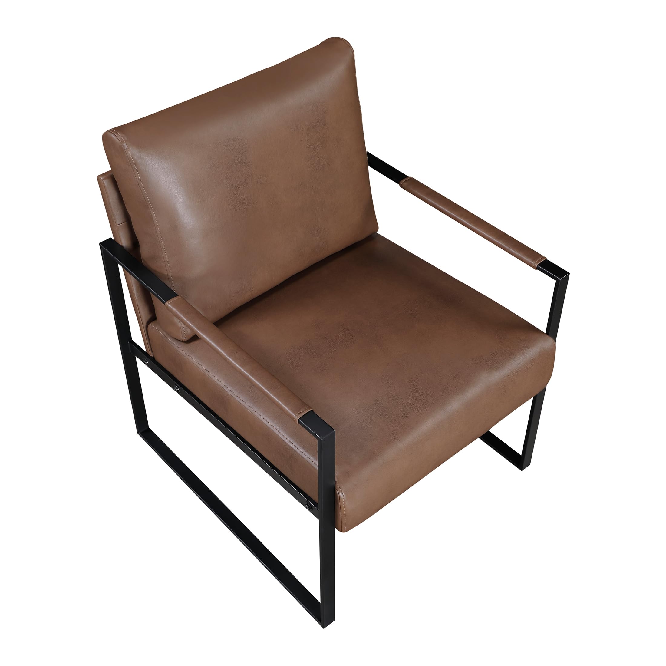 Lexicon Modern Accent Chair, Faux Leather Upholstered Living Room Chair with Wrapped Armrests, Arm Chair with Black Metal Frame, Comfy Single Chair for Living Room/Bedroom/Reading Room/Office, Brown - Image 8