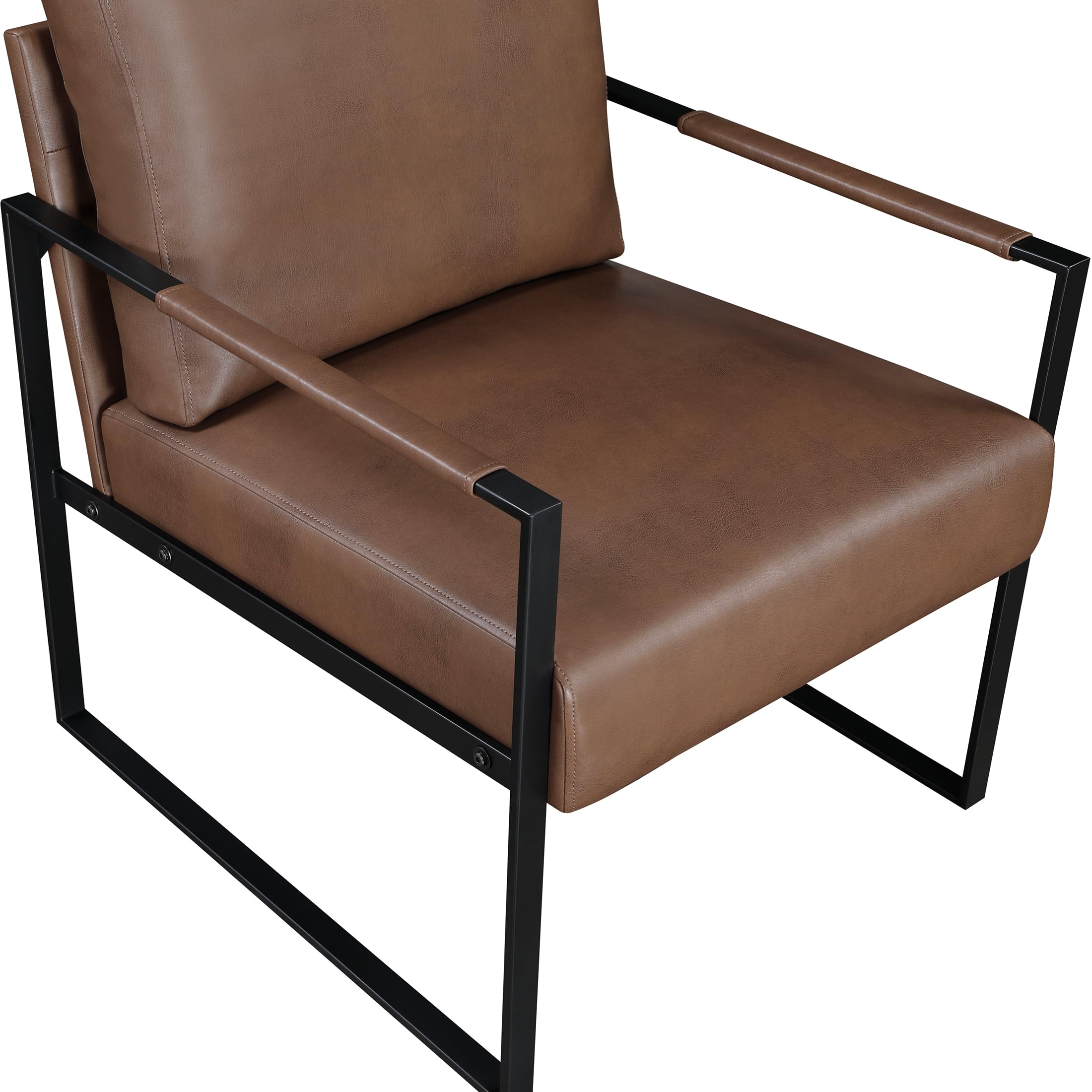 Lexicon Modern Accent Chair, Faux Leather Upholstered Living Room Chair with Wrapped Armrests, Arm Chair with Black Metal Frame, Comfy Single Chair for Living Room/Bedroom/Reading Room/Office, Brown - Image 9