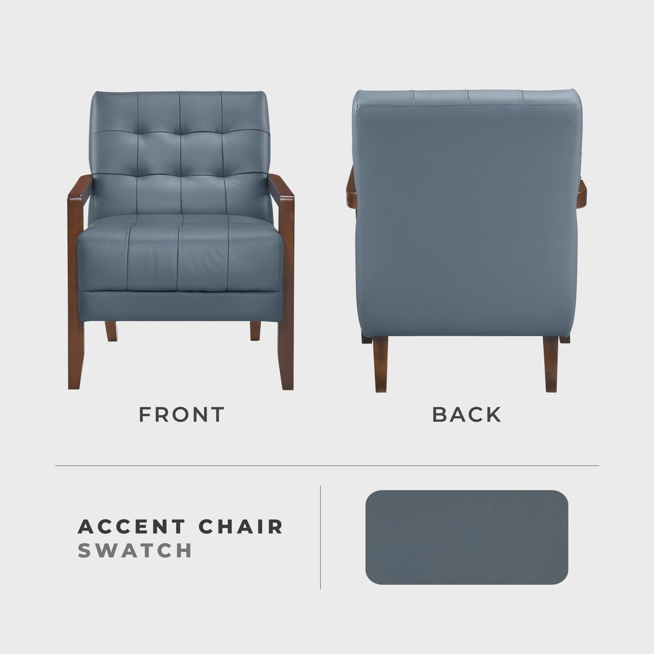 Lexicon Modern Accent Chair, Luxury Genuine Leather Match Living Room Chair with Tufted Cushions, Solid Wood Frame and Arm Rest, Comfy Upholstered Single Seat for Bedroom/Reading/Office, Blue - Image 6