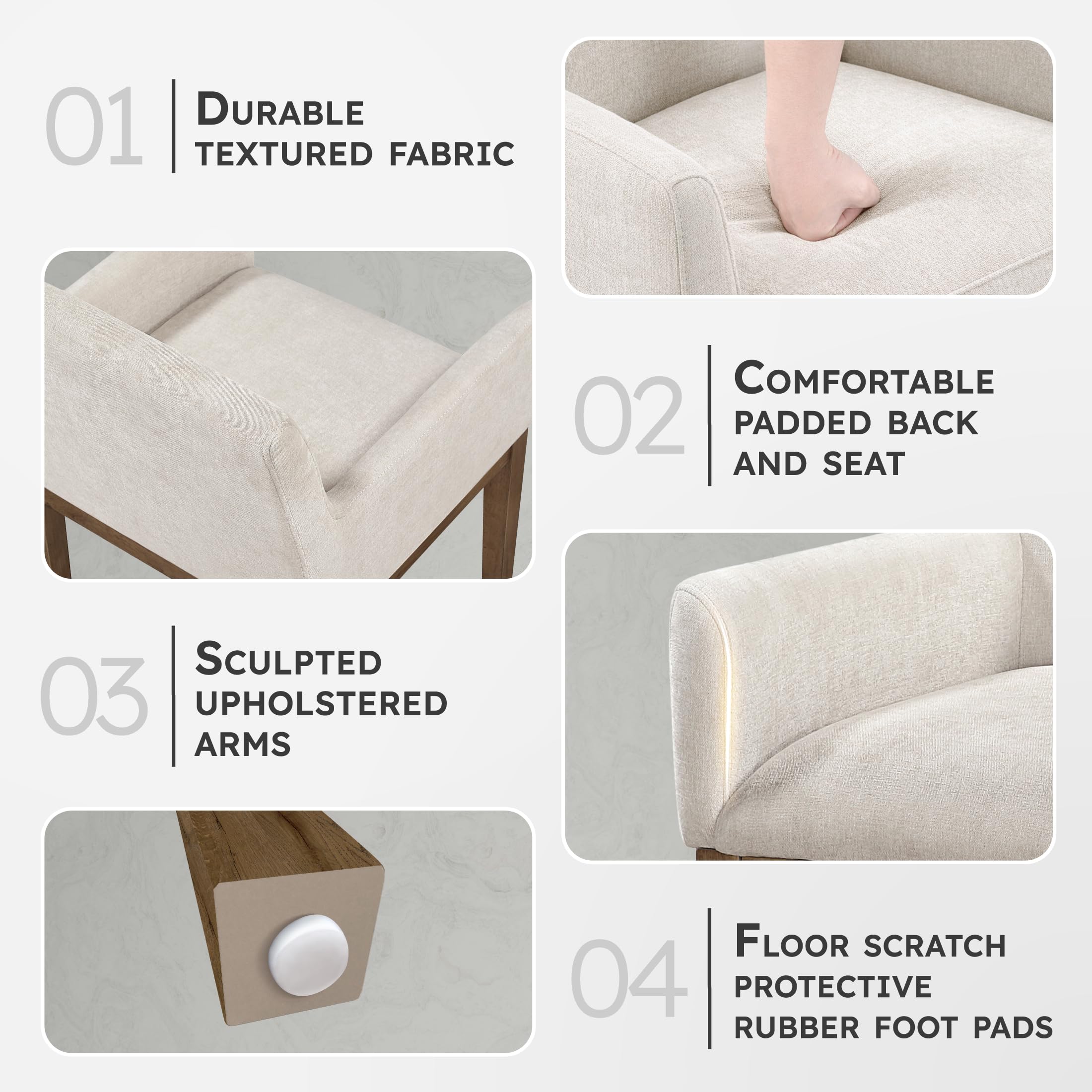 Lexicon Modern Dining Chairs with Arms Set of 2 - Textured Fabric Upholstered Side Chair, Solid Wood Legs, Small Accent Seating for Dining Room Table, Kitchen, Living Room, Easy Assembly, Brown Gray - Image 3