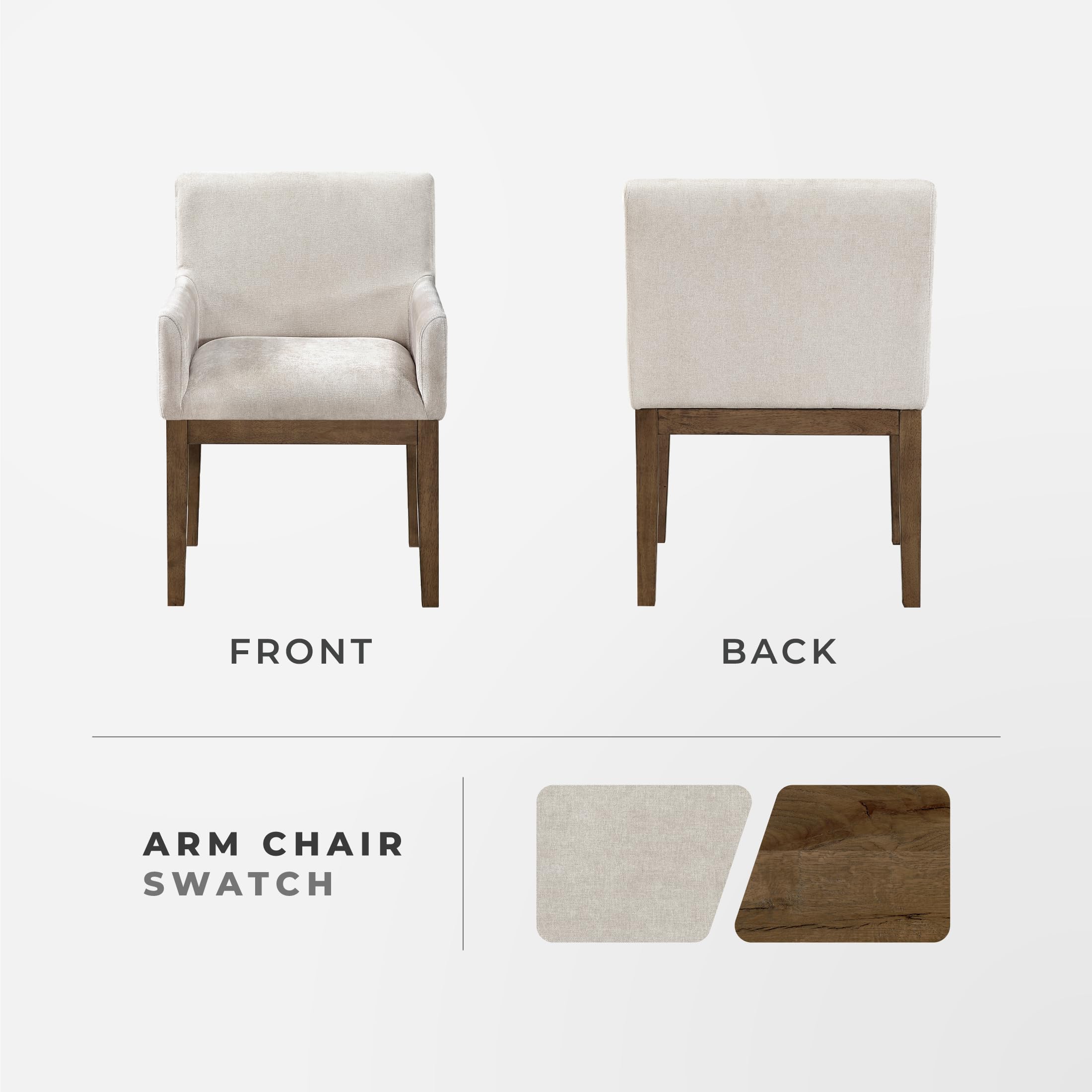 Lexicon Modern Dining Chairs with Arms Set of 2 - Textured Fabric Upholstered Side Chair, Solid Wood Legs, Small Accent Seating for Dining Room Table, Kitchen, Living Room, Easy Assembly, Brown Gray - Image 4