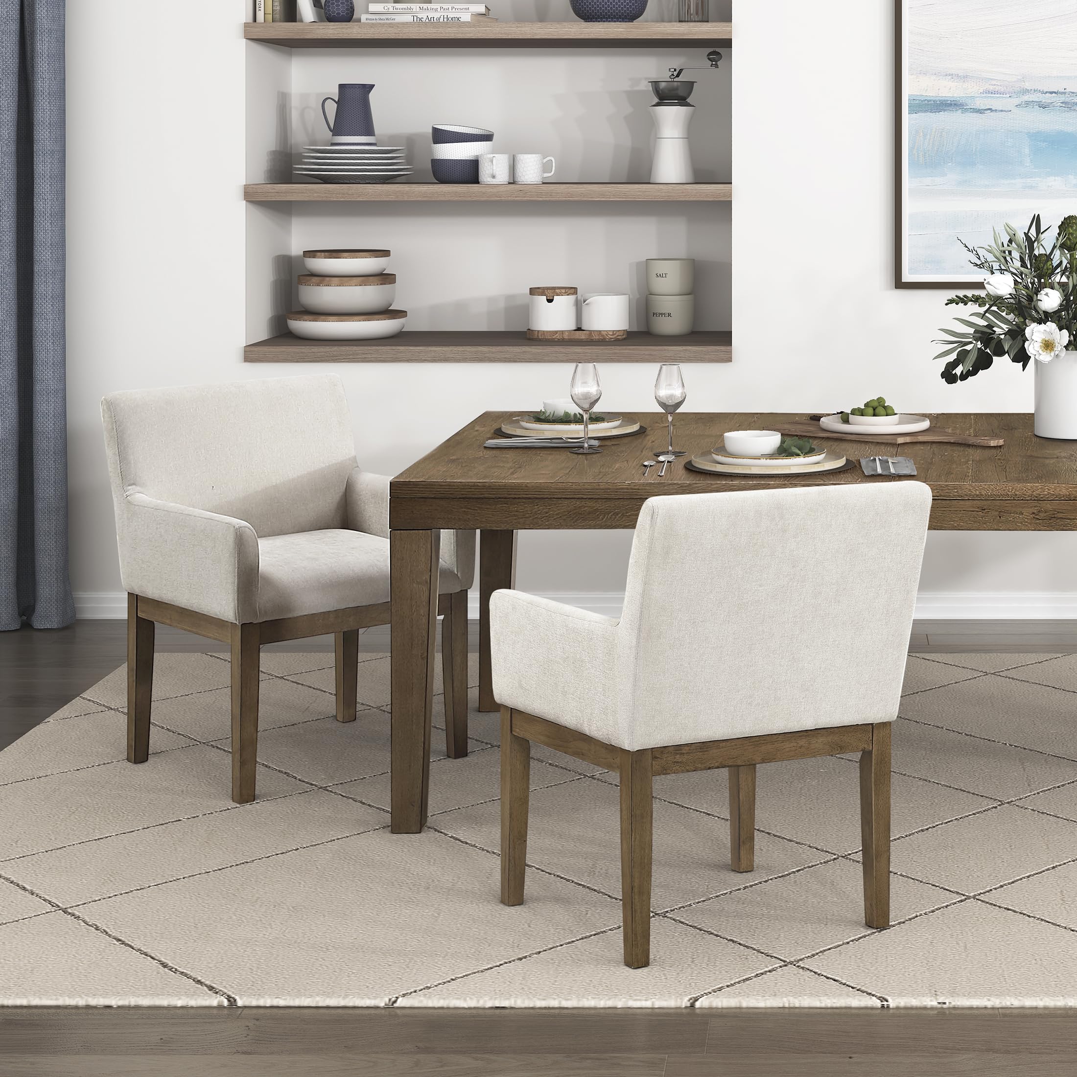 Lexicon Modern Dining Chairs with Arms Set of 2 - Textured Fabric Upholstered Side Chair, Solid Wood Legs, Small Accent Seating for Dining Room Table, Kitchen, Living Room, Easy Assembly, Brown Gray - Image 5