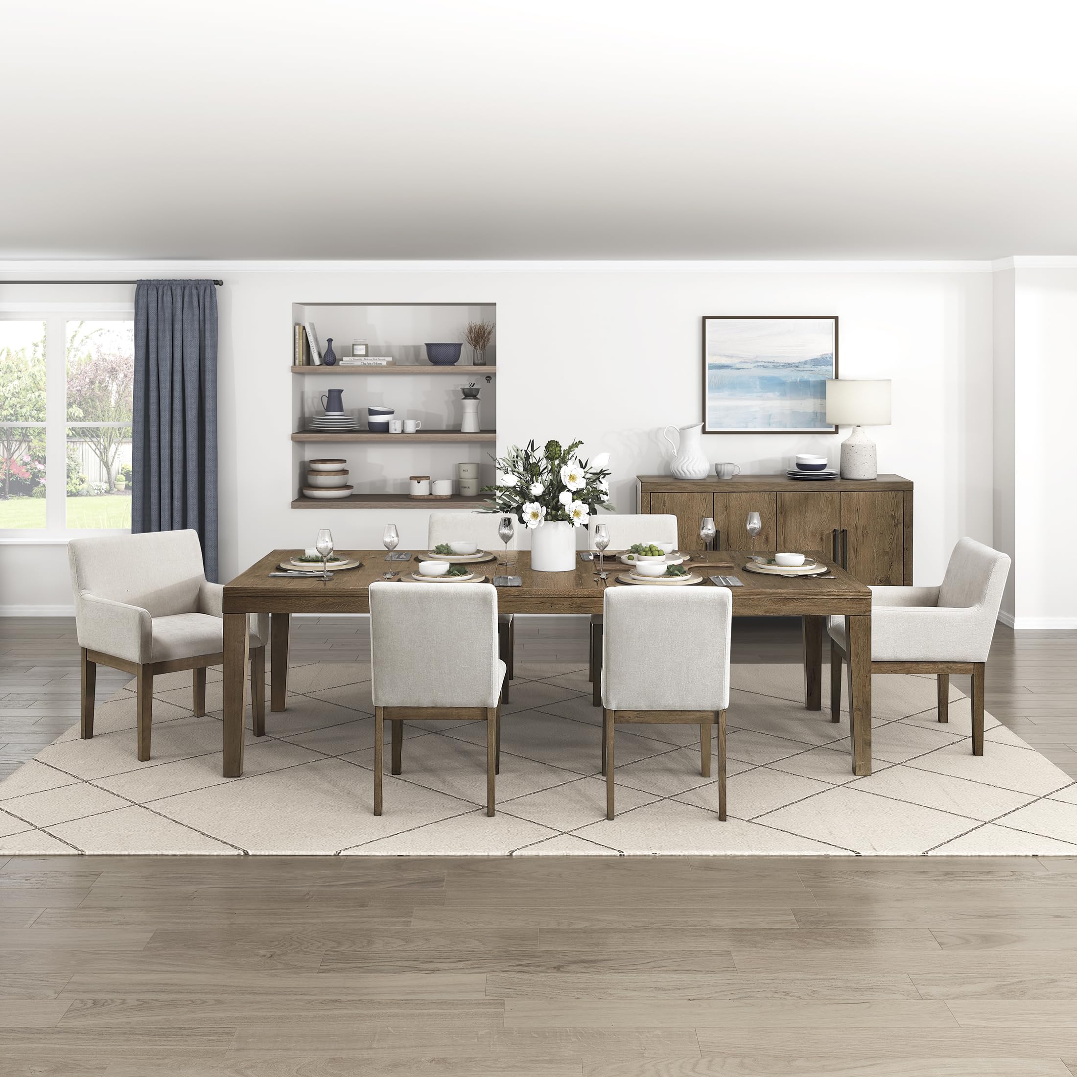 Lexicon Modern Dining Chairs with Arms Set of 2 - Textured Fabric Upholstered Side Chair, Solid Wood Legs, Small Accent Seating for Dining Room Table, Kitchen, Living Room, Easy Assembly, Brown Gray - Image 6