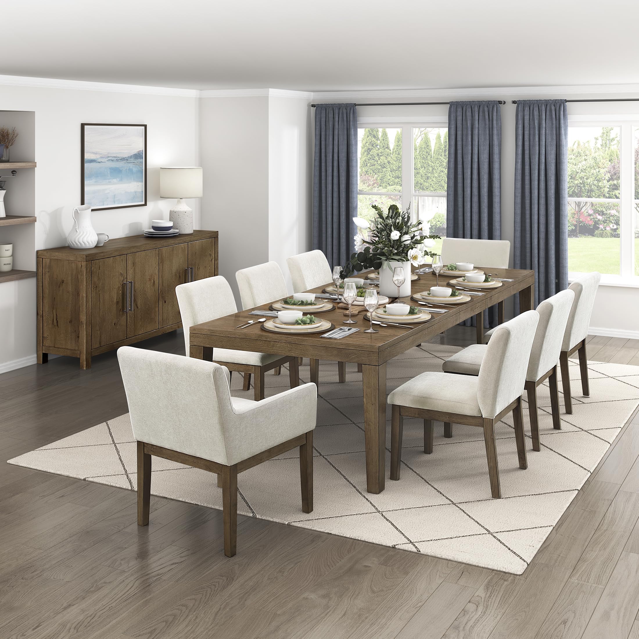 Lexicon Modern Dining Chairs with Arms Set of 2 - Textured Fabric Upholstered Side Chair, Solid Wood Legs, Small Accent Seating for Dining Room Table, Kitchen, Living Room, Easy Assembly, Brown Gray - Image 7