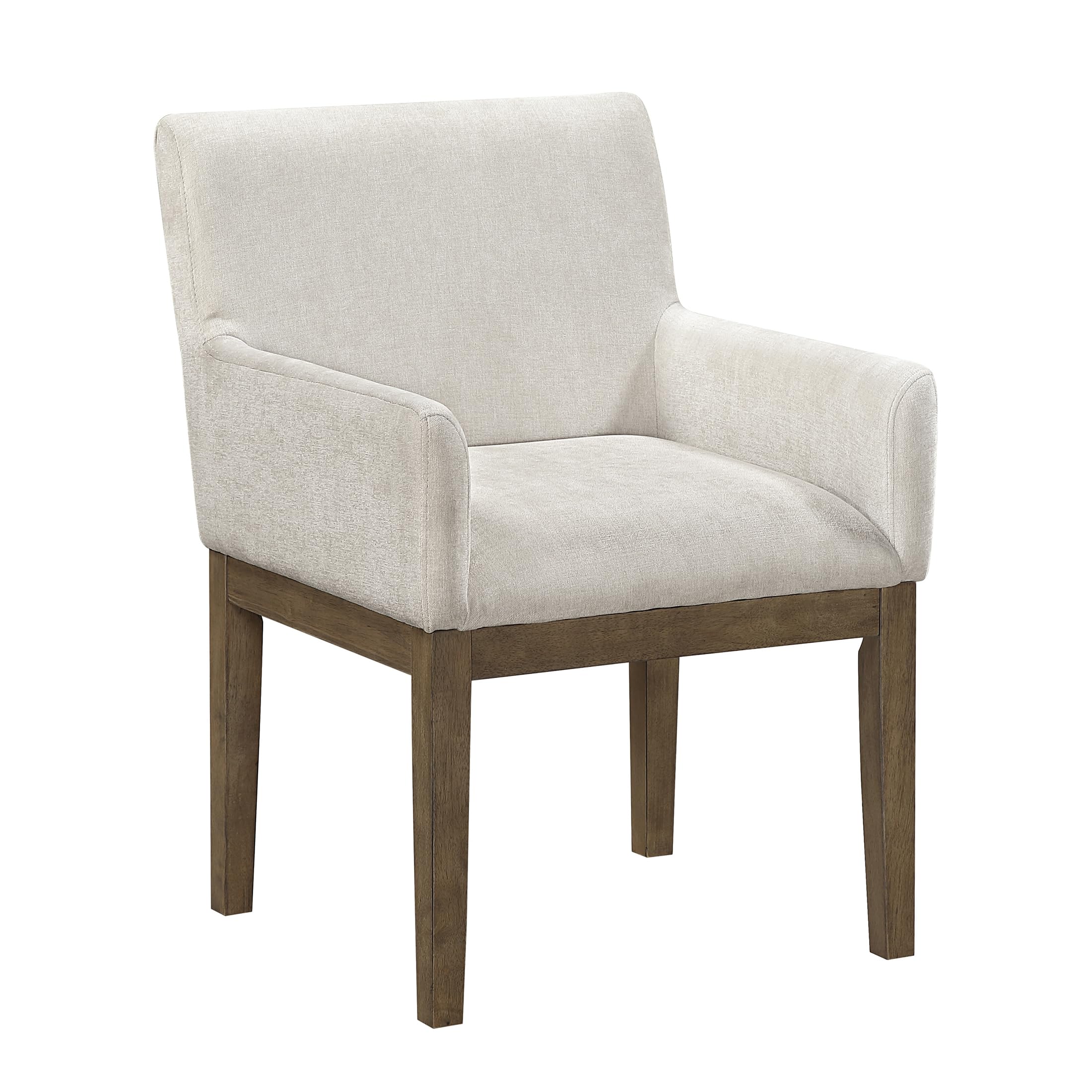 Lexicon Modern Dining Chairs with Arms Set of 2 - Textured Fabric Upholstered Side Chair, Solid Wood Legs, Small Accent Seating for Dining Room Table, Kitchen, Living Room, Easy Assembly, Brown Gray - Image 8