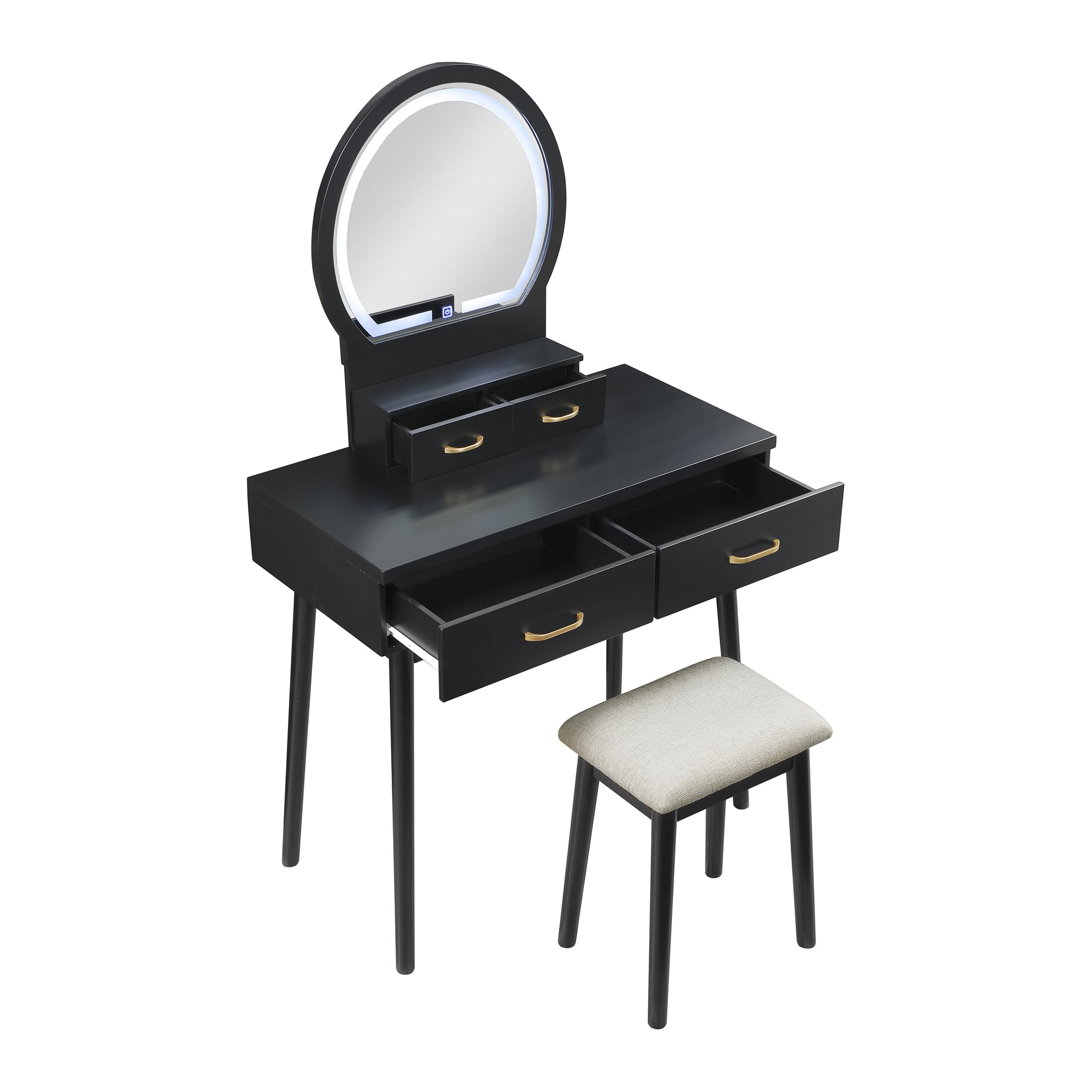 Lexicon Modern Dressing Table with Mirror, LED Lights, 3 Lighting Modes, Small Makeup Dressing Table Set with 4 Drawers and Cushioned Stool, Adjustable Lighting for Bedroom, Black - Image 10
