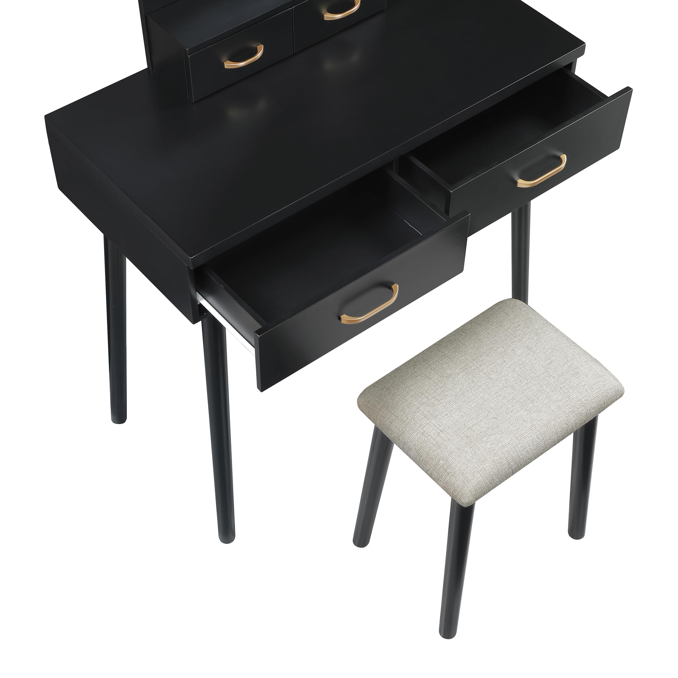 Lexicon Modern Dressing Table with Mirror, LED Lights, 3 Lighting Modes, Small Makeup Dressing Table Set with 4 Drawers and Cushioned Stool, Adjustable Lighting for Bedroom, Black - Image 15