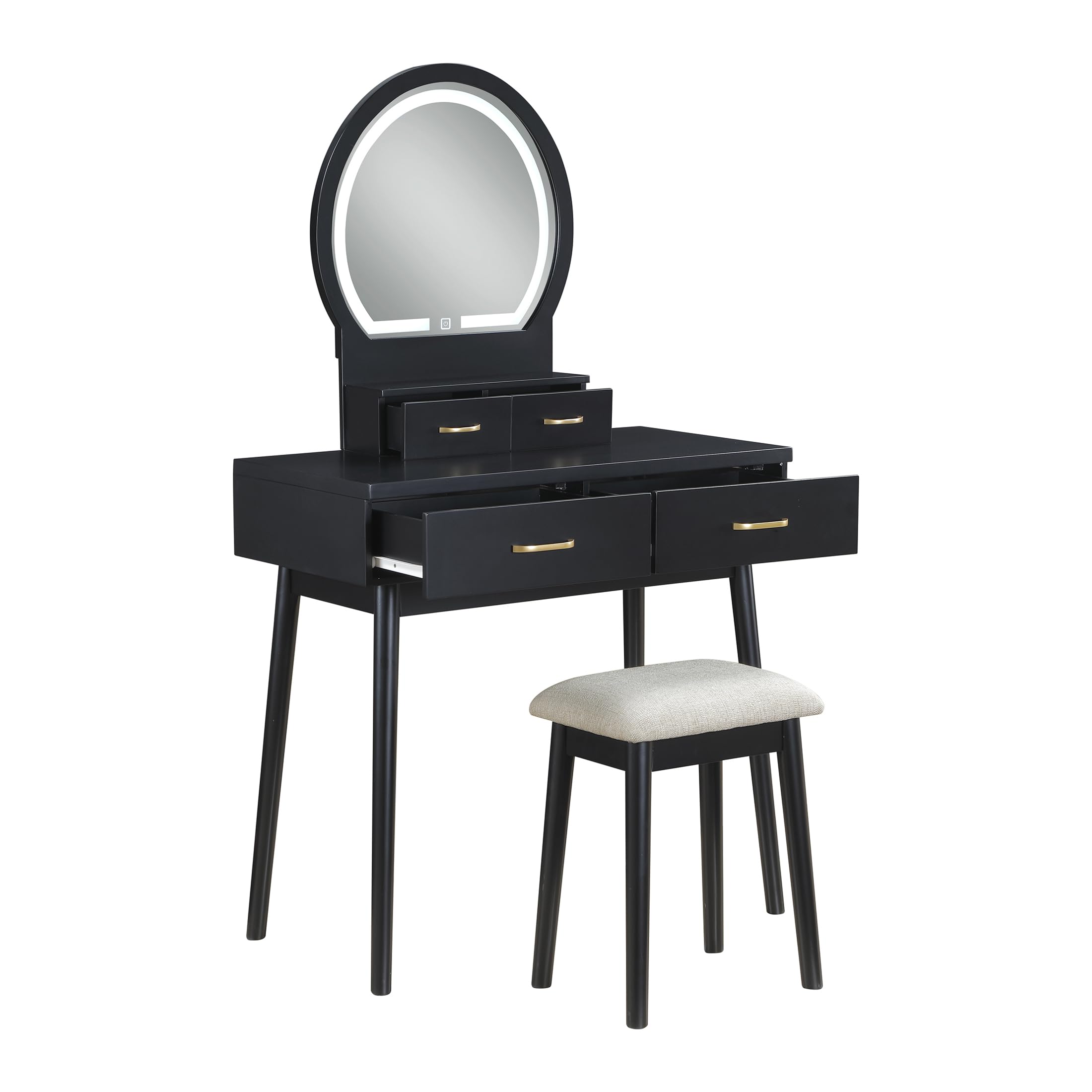 Lexicon Modern Dressing Table with Mirror, LED Lights, 3 Lighting Modes, Small Makeup Dressing Table Set with 4 Drawers and Cushioned Stool, Adjustable Lighting for Bedroom, Black - Image 9