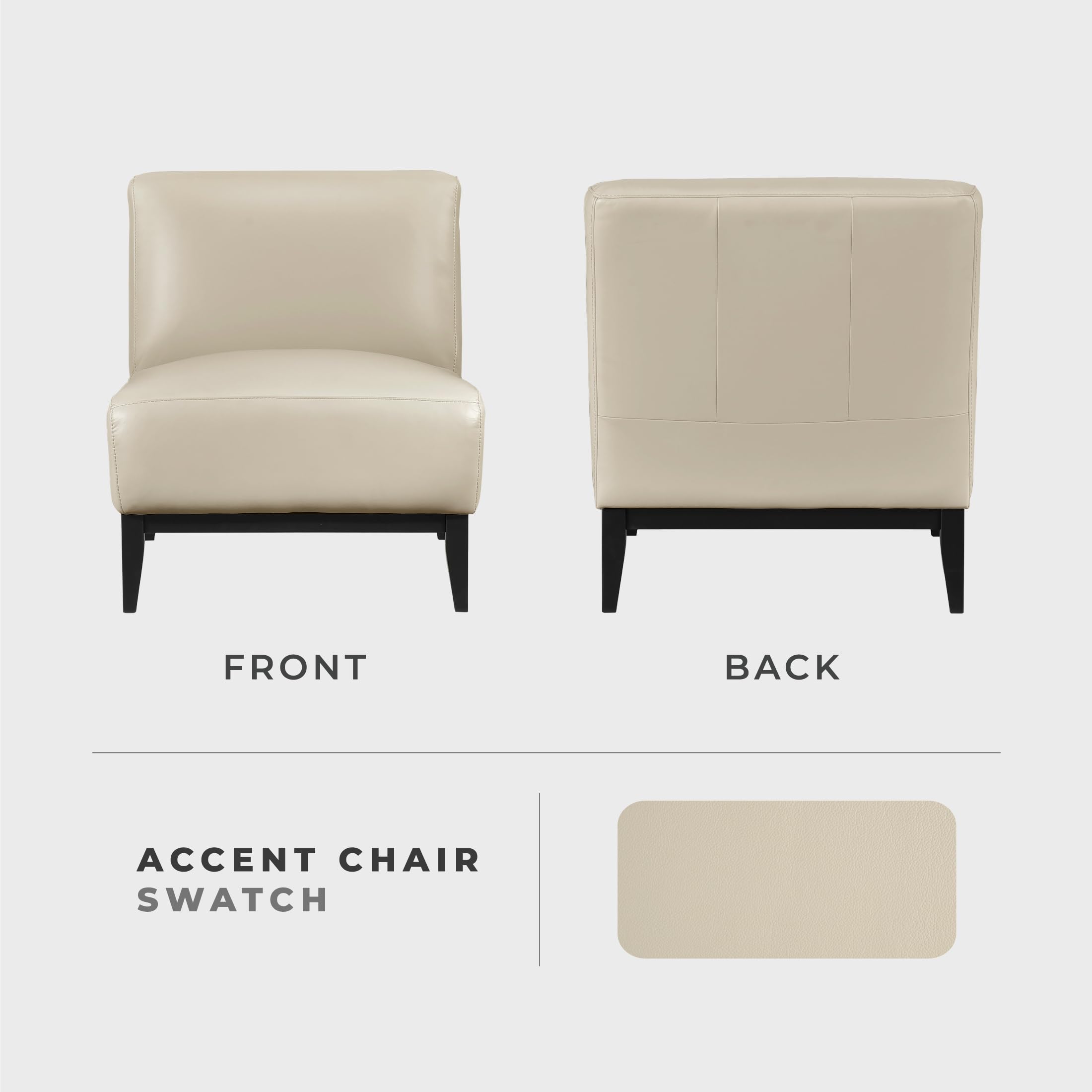 Lexicon Modern Living Room Leather Accent Chair, Luxury Genuine 100% Top Grain Leather Upholstered Armless Chair, Comfortable Seat, Black Solid Wood Legs for Bedroom/Office, Easy Assembly, Beige - Image 4