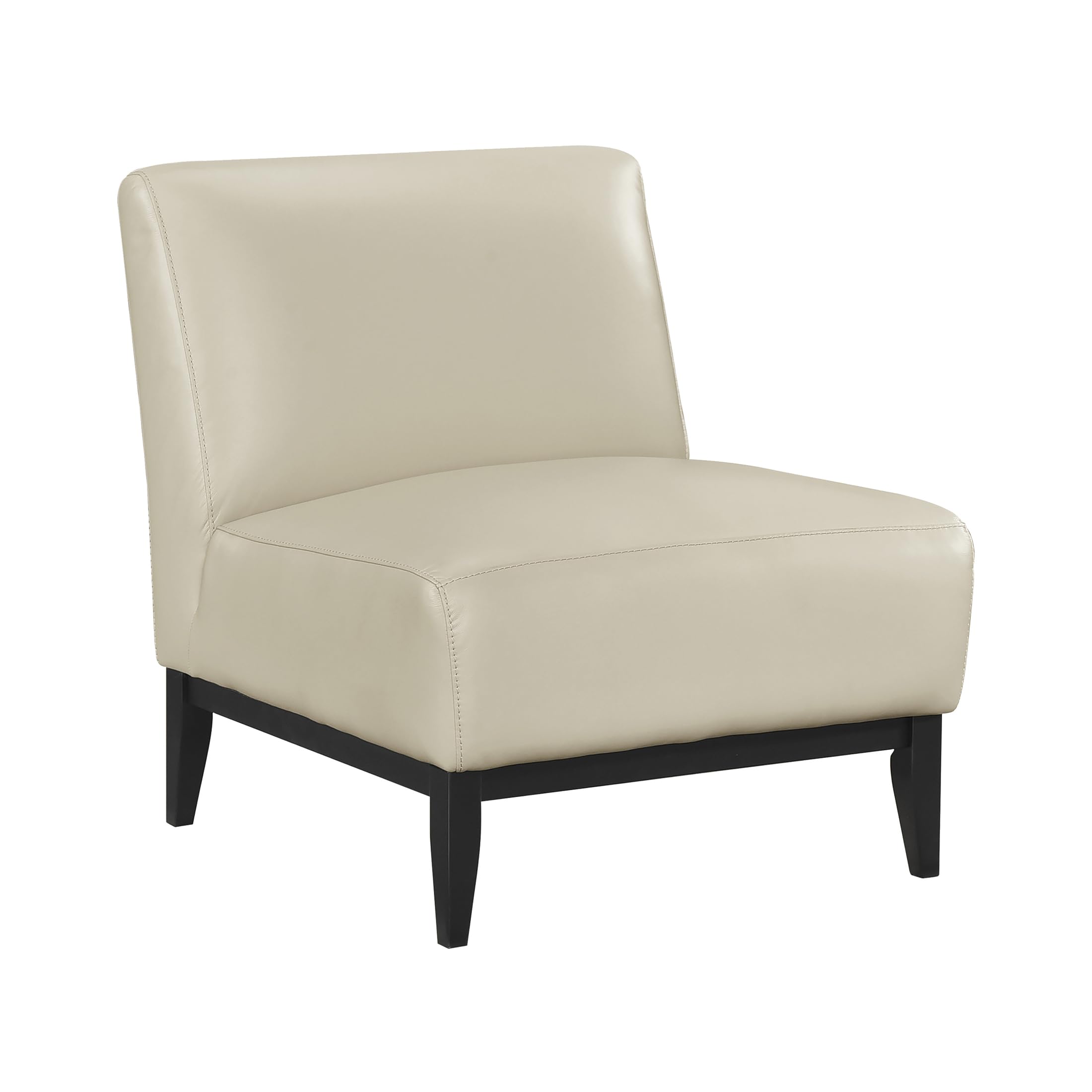 Lexicon Modern Living Room Leather Accent Chair, Luxury Genuine 100% Top Grain Leather Upholstered Armless Chair, Comfortable Seat, Black Solid Wood Legs for Bedroom/Office, Easy Assembly, Beige - Image 6