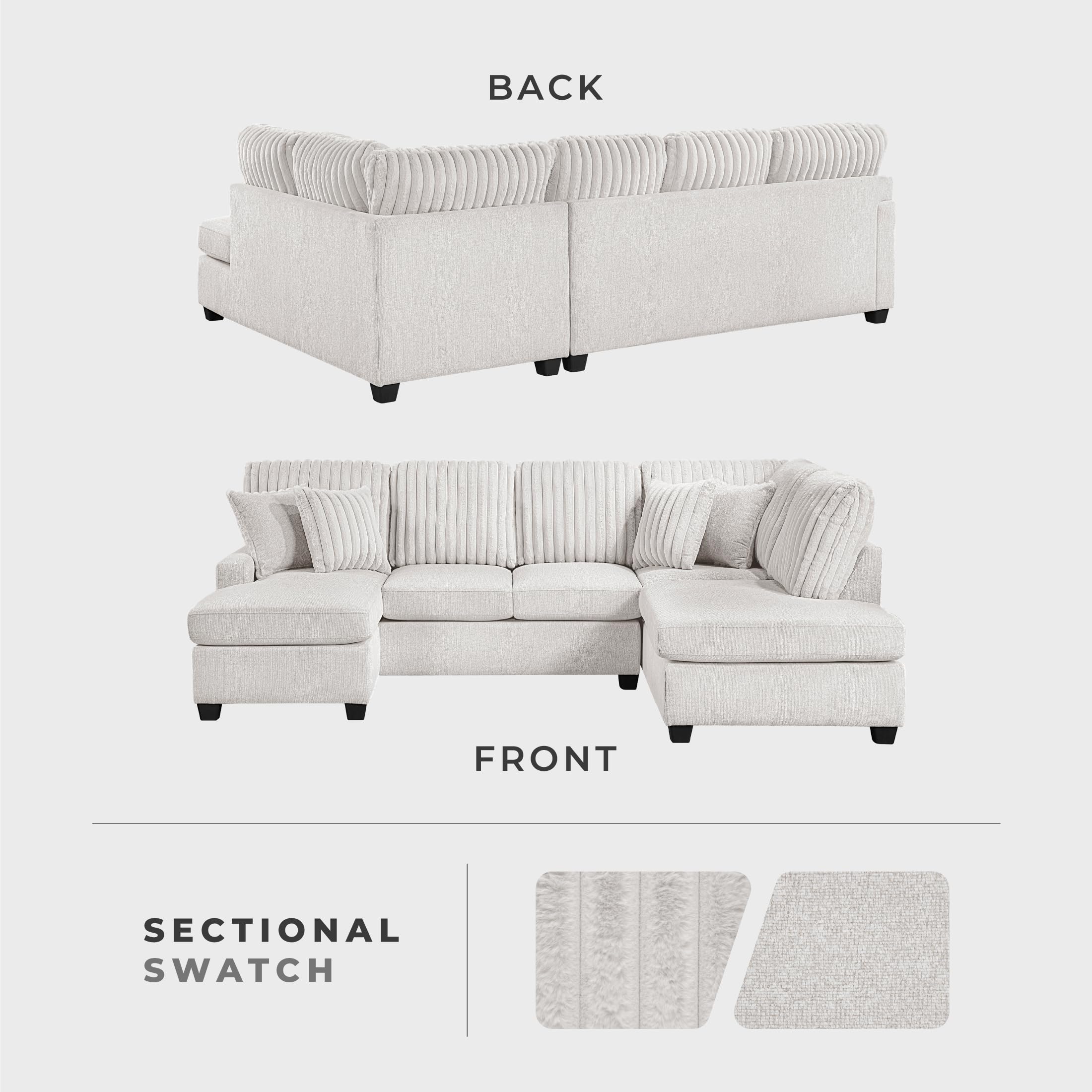 Lexicon Modern Sectional Sofa with Left Chaise, Chenille & Corduroy Upholstery, Reversible Cushions, Removable Covers, 4 Pillows, U Shape Sectional Sofa for Living Room, Taupe - Image 4