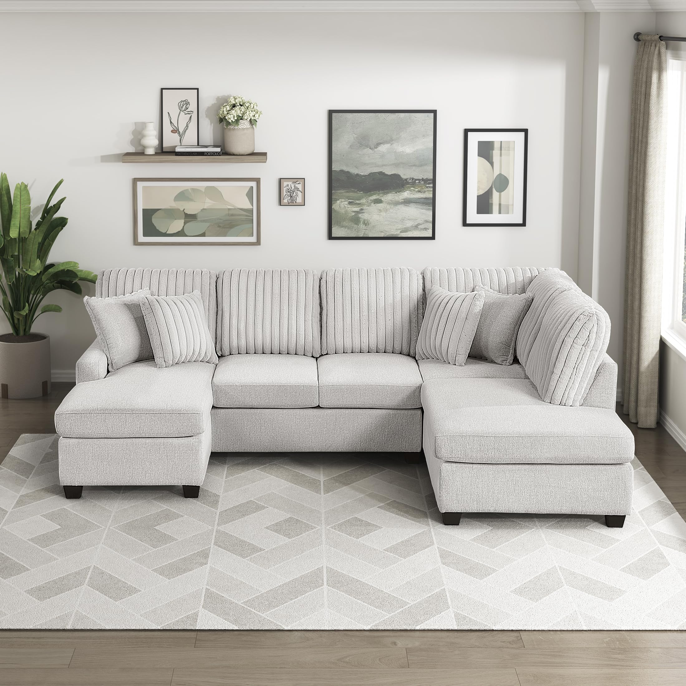 Lexicon Modern Sectional Sofa with Left Chaise, Chenille & Corduroy Upholstery, Reversible Cushions, Removable Covers, 4 Pillows, U Shape Sectional Sofa for Living Room, Taupe - Image 5