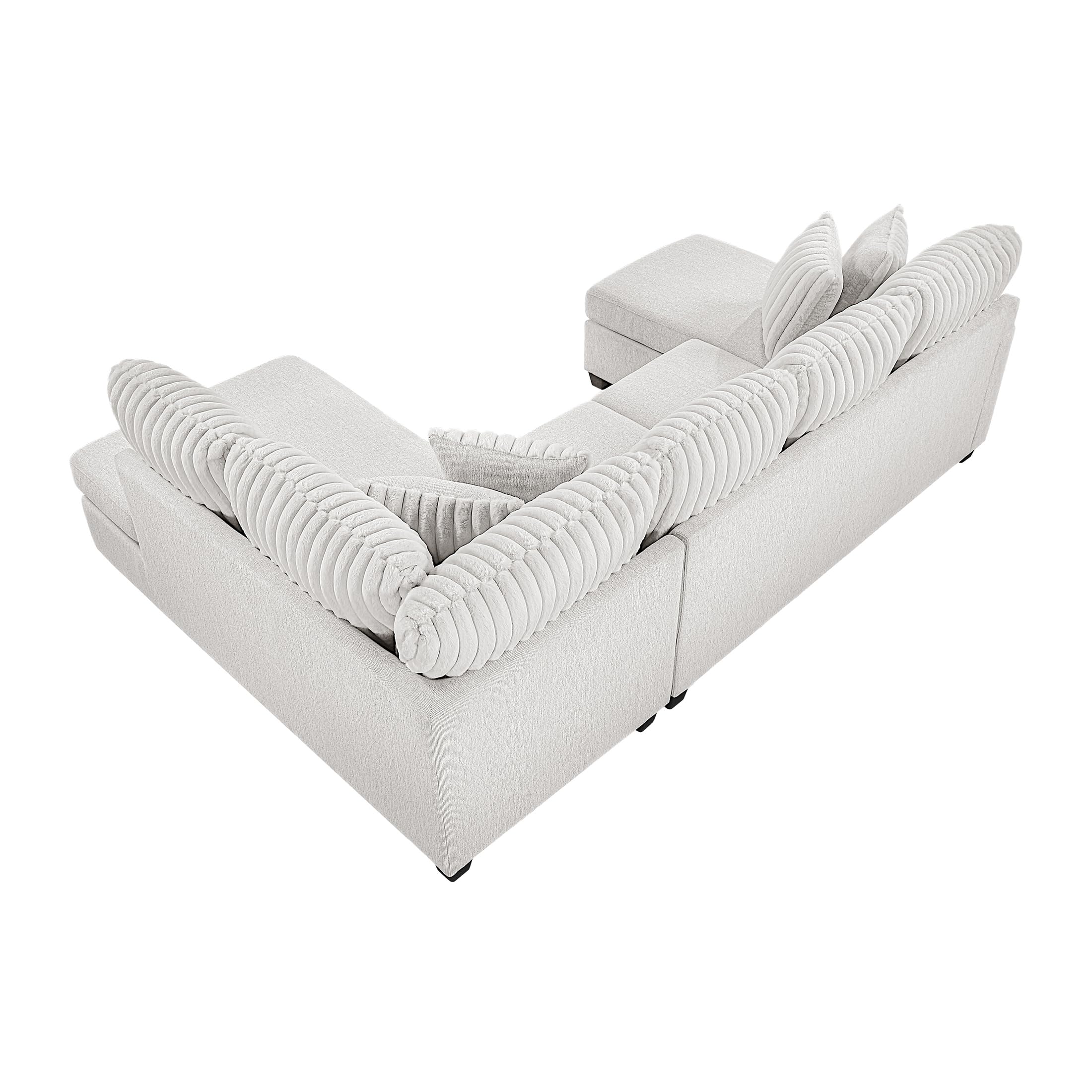 Lexicon Modern Sectional Sofa with Left Chaise, Chenille & Corduroy Upholstery, Reversible Cushions, Removable Covers, 4 Pillows, U Shape Sectional Sofa for Living Room, Taupe - Image 8