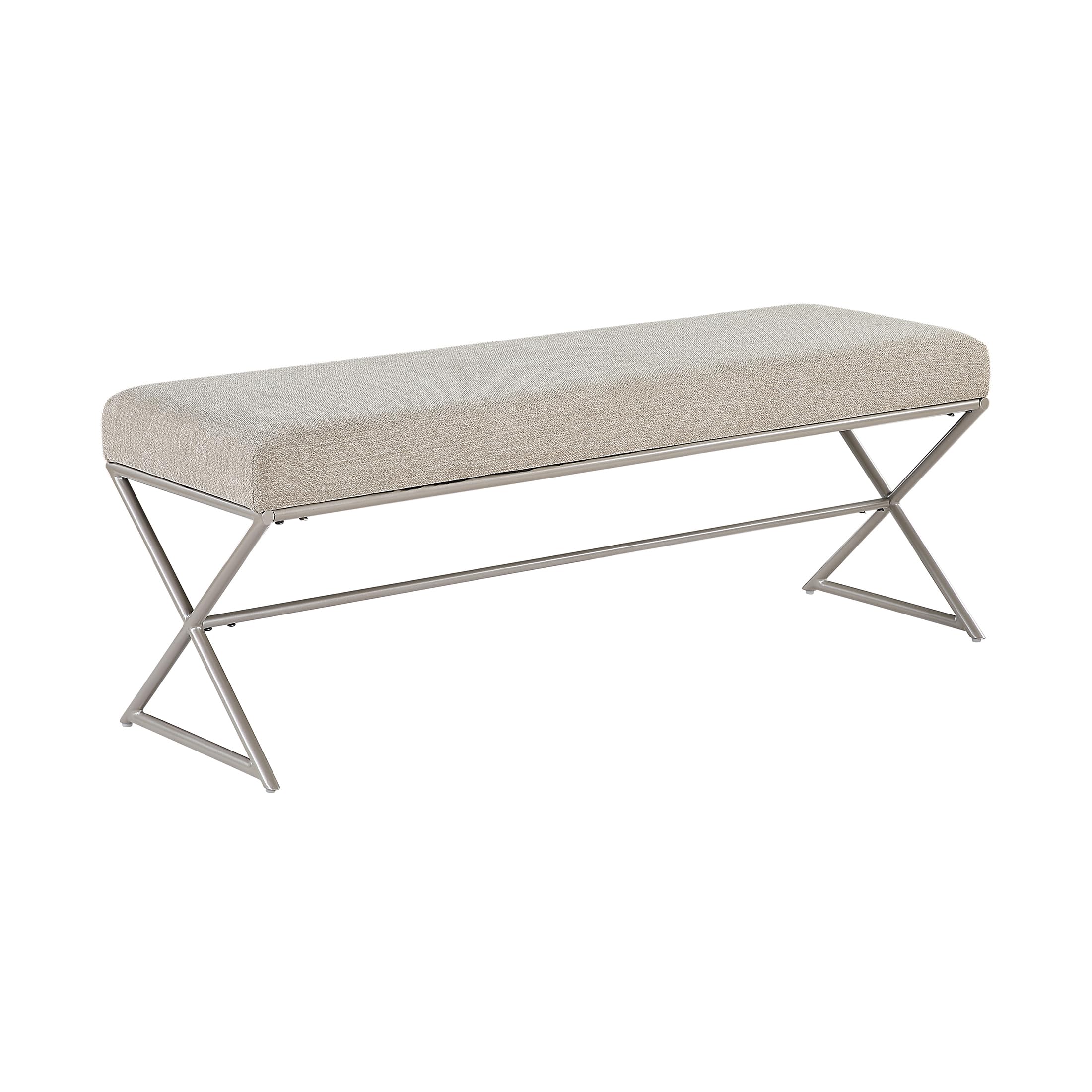 Lexicon Modern Upholstered Entryway Bench, Chenille Fabric Cushion Seat with Foam Padding and Champagne Iron Frame, Accent Bench for Bedroom/Hallway/Living Room, Taupe - Image 6