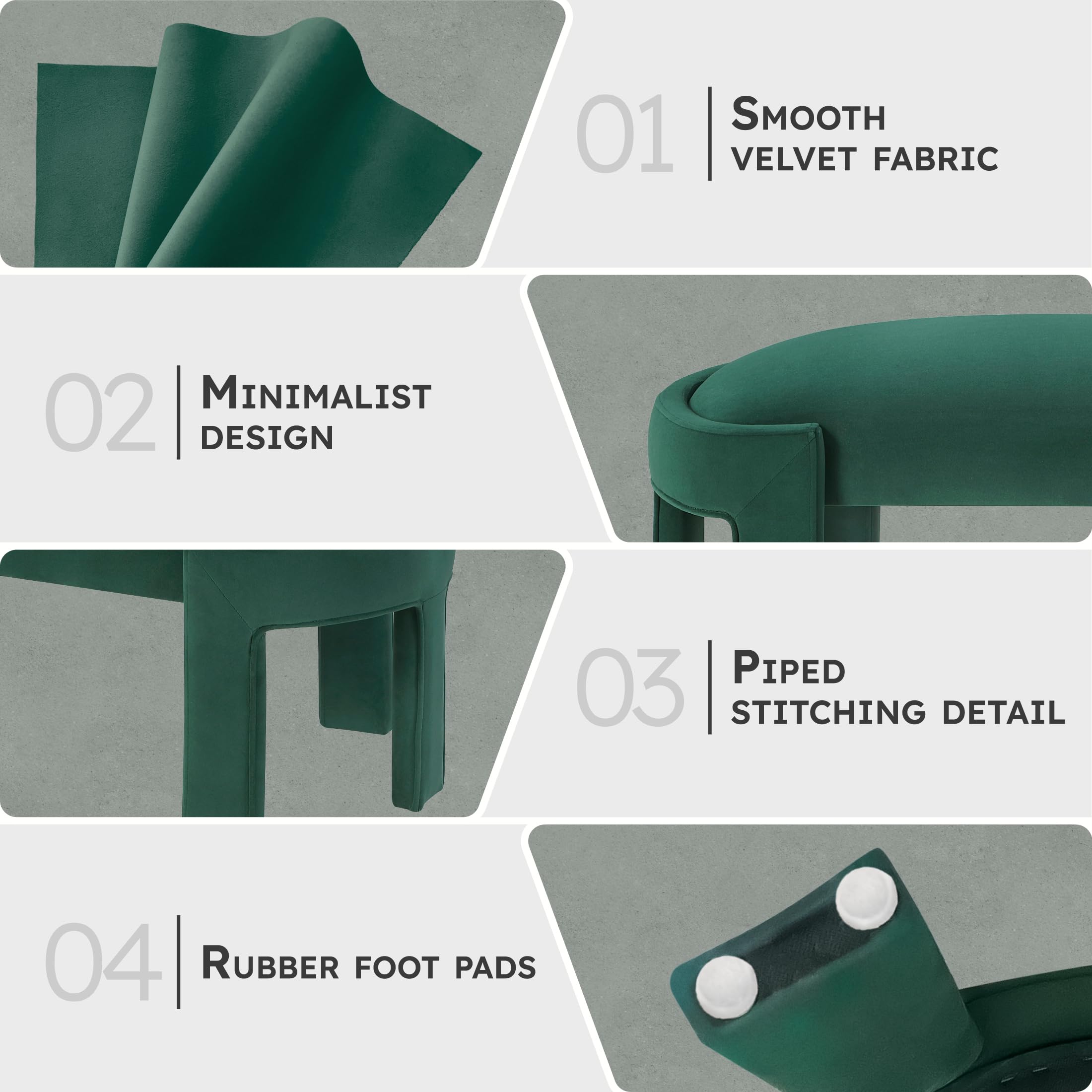 Lexicon Modern Velvet Upholstered Accent Bench, Entryway Bench, Curved Seat with High Density Foam Cushioning, for Bedroom, Hallway and Living Room, Assembly Required, Green - Image 3