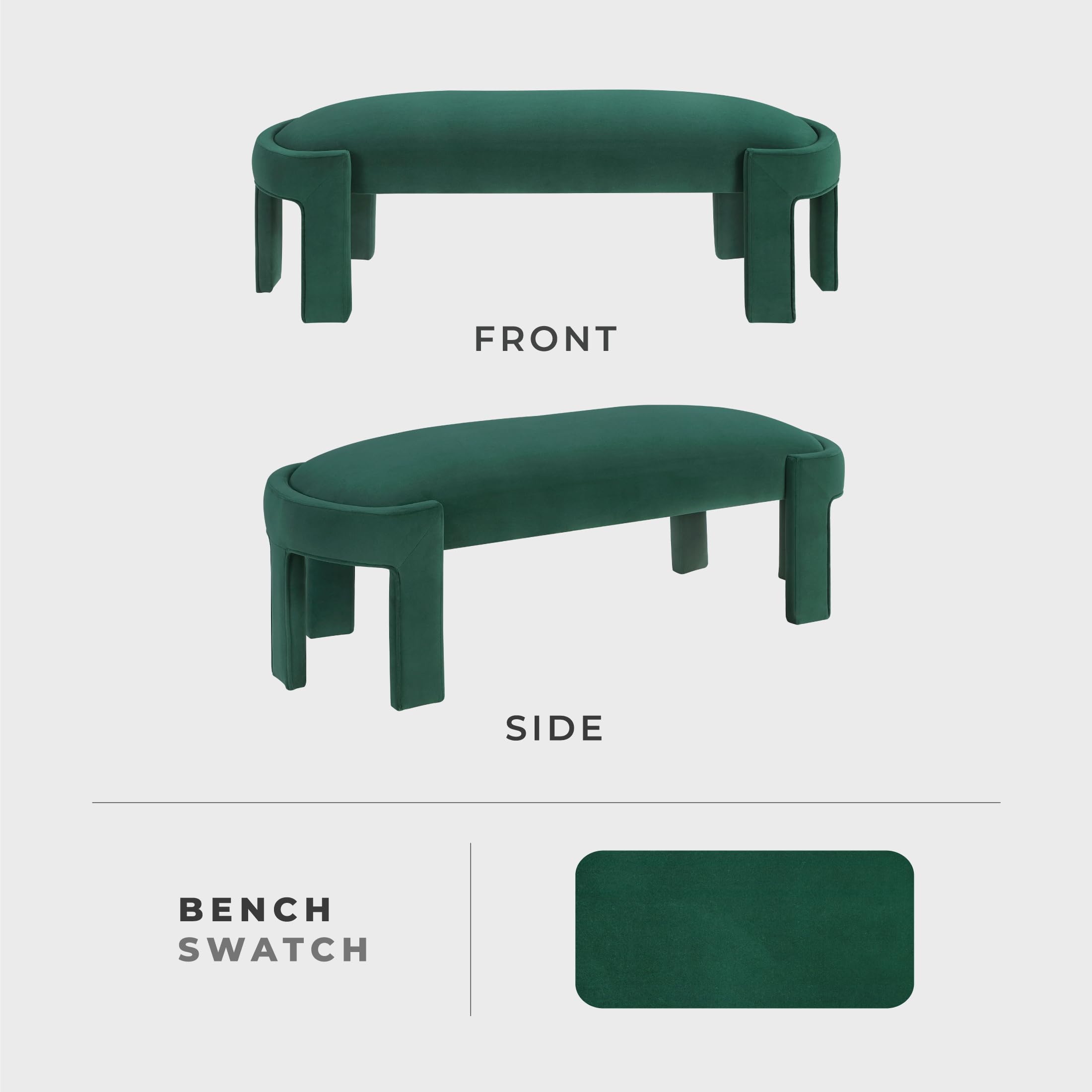 Lexicon Modern Velvet Upholstered Accent Bench, Entryway Bench, Curved Seat with High Density Foam Cushioning, for Bedroom, Hallway and Living Room, Assembly Required, Green - Image 4
