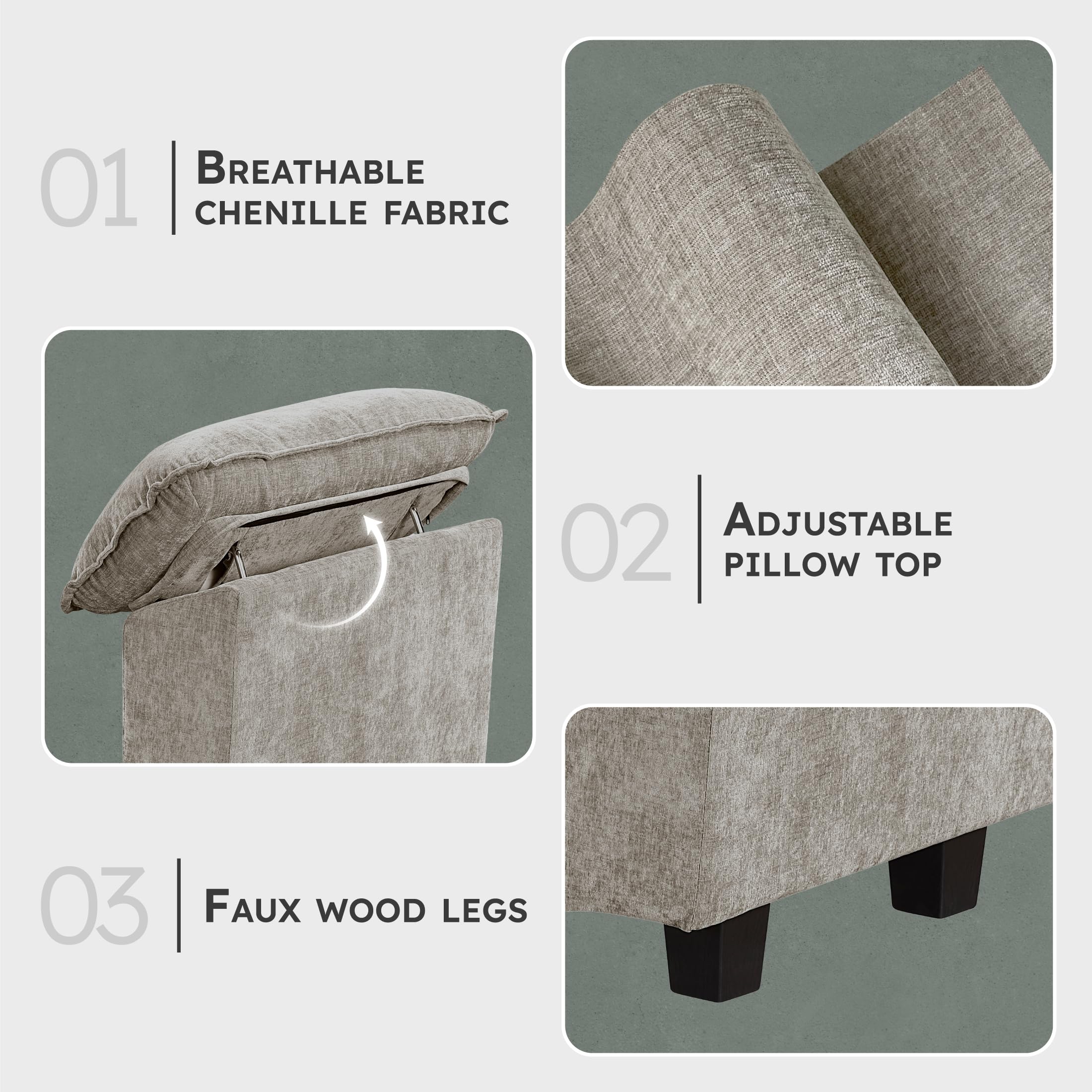 Lexicon Modular Sectional Sofa, Module for Sectional Couch, 2 Arms with Adjustable Pillow Top Set, Left and Right Sofa Arm, Soft Upholstery, Durable Frame, Customizable Comfort, Chenille Dark Pewter - Image 3