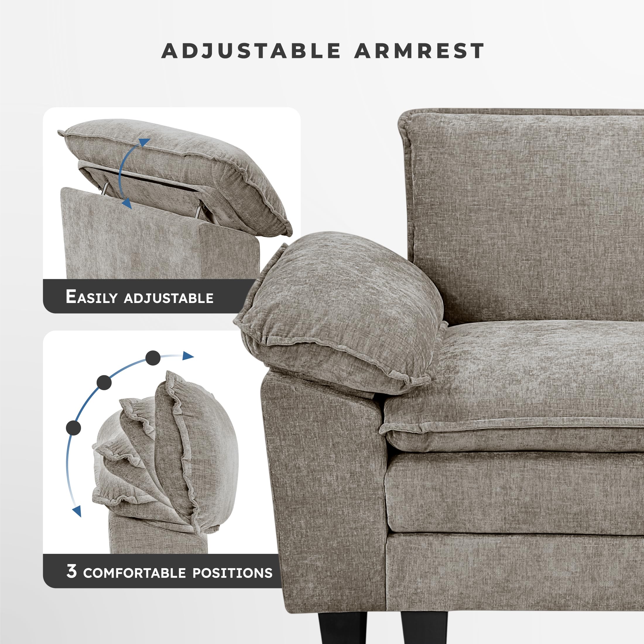 Lexicon Modular Sectional Sofa, Module for Sectional Couch, 2 Arms with Adjustable Pillow Top Set, Left and Right Sofa Arm, Soft Upholstery, Durable Frame, Customizable Comfort, Chenille Dark Pewter - Image 4