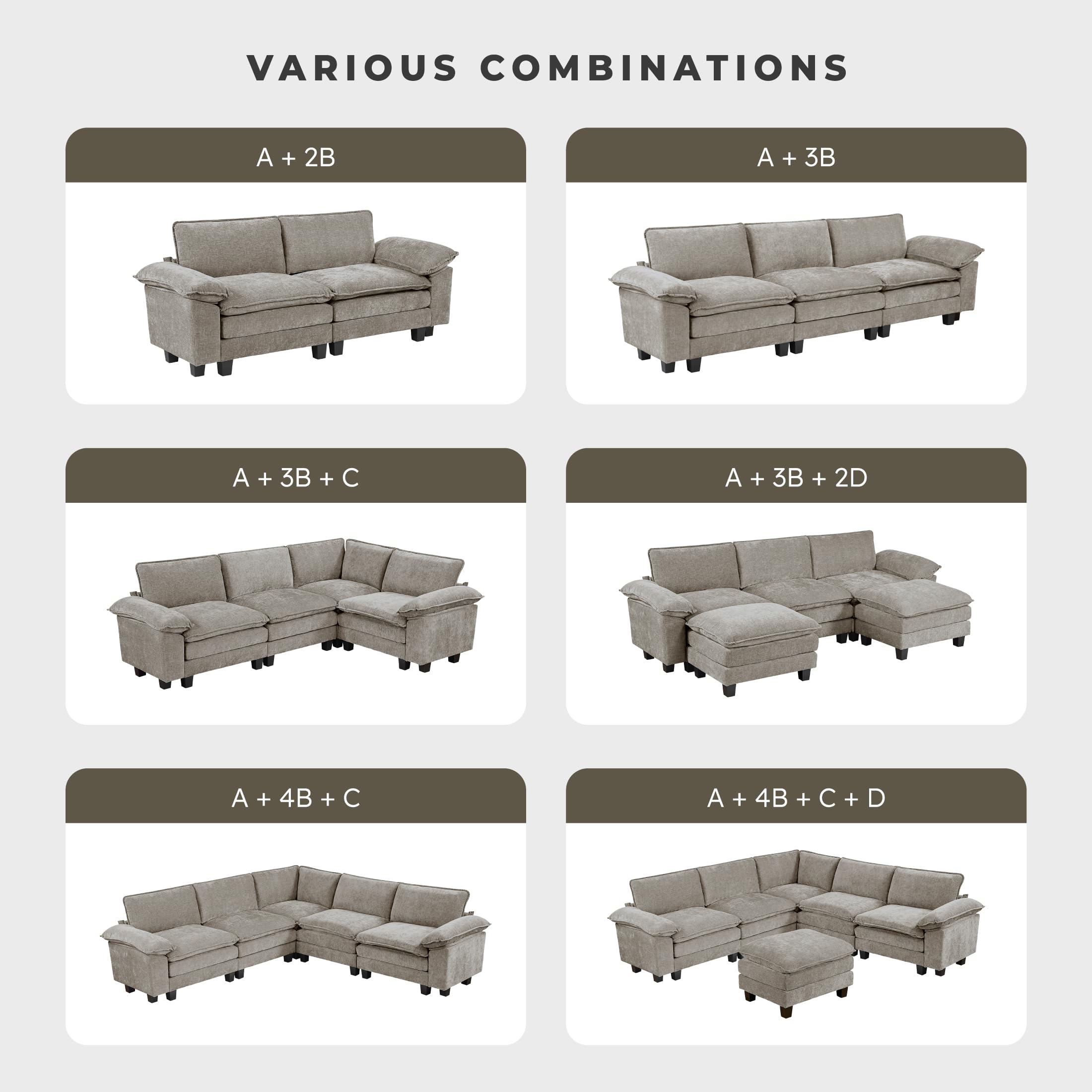 Lexicon Modular Sectional Sofa, Module for Sectional Couch, 2 Arms with Adjustable Pillow Top Set, Left and Right Sofa Arm, Soft Upholstery, Durable Frame, Customizable Comfort, Chenille Dark Pewter - Image 7