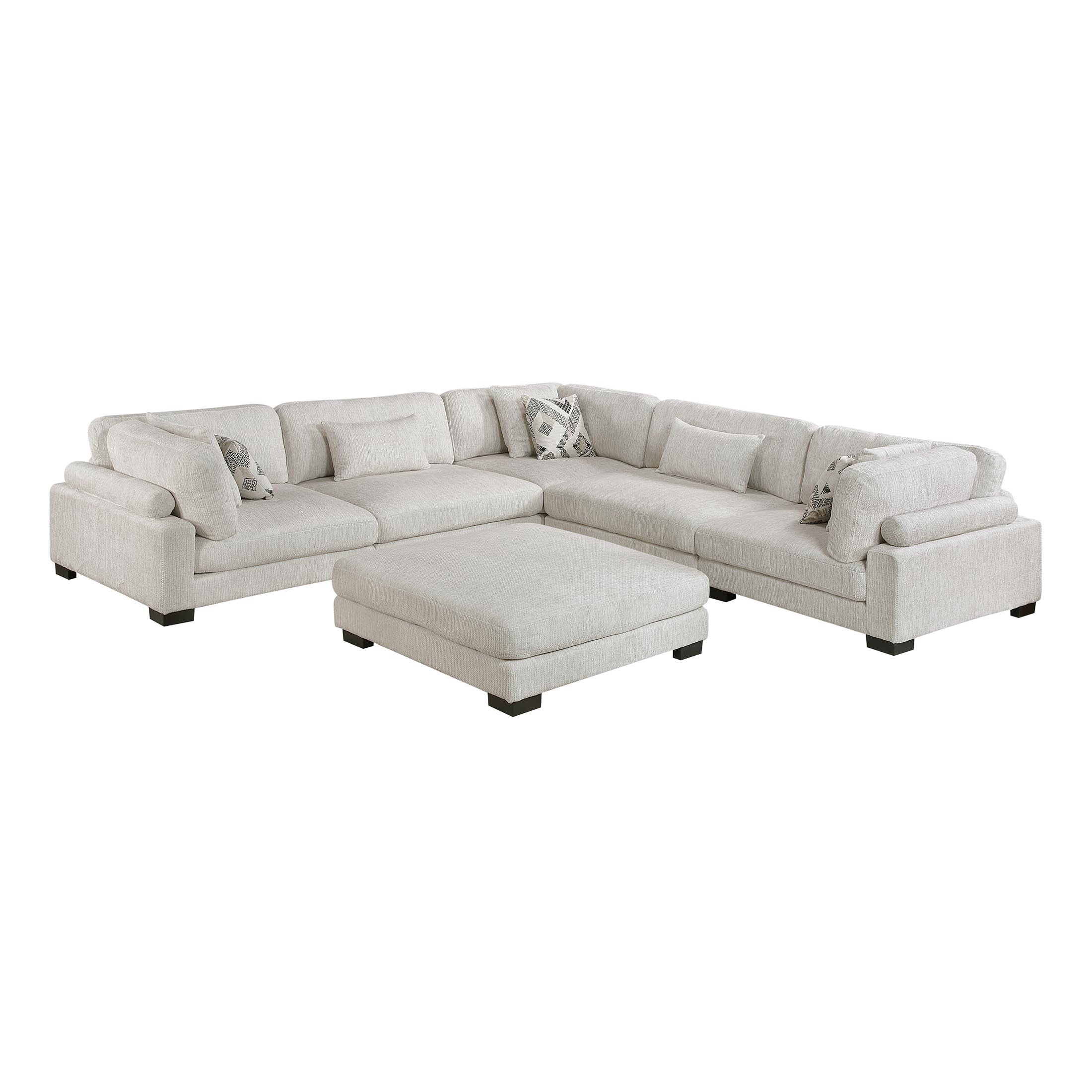 Lexicon Modular Sectional Sofa, Textured Microfiber Oversized Sectional Sofa, 8 Pillows, Adjustable Back and Armrests, Removable Back Cushion Cover, L Shape Couch with Ottoman, 5 Seater, Beige - Image 3