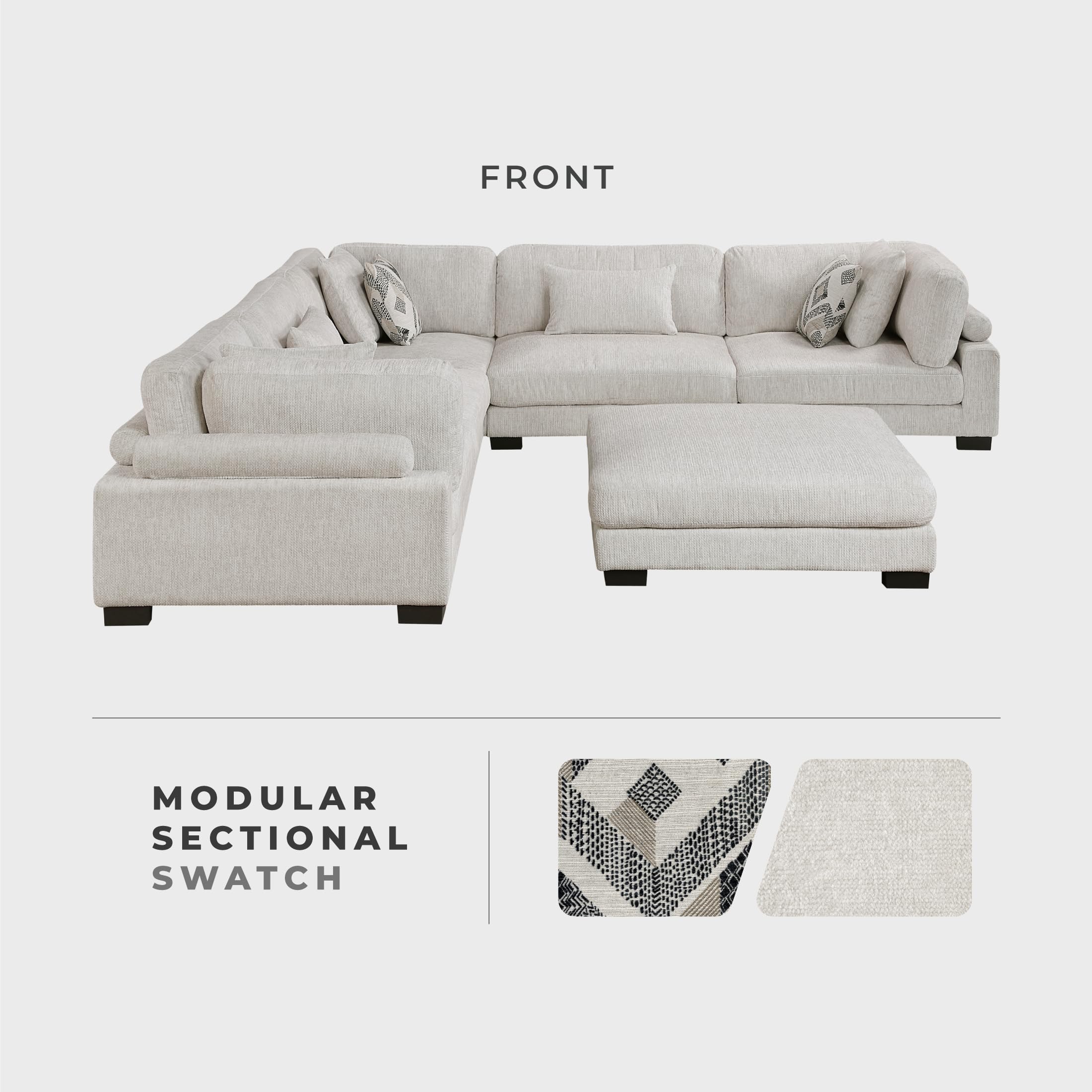 Lexicon Modular Sectional Sofa, Textured Microfiber Oversized Sectional Sofa, 8 Pillows, Adjustable Back and Armrests, Removable Back Cushion Cover, L Shape Couch with Ottoman, 5 Seater, Beige - Image 4