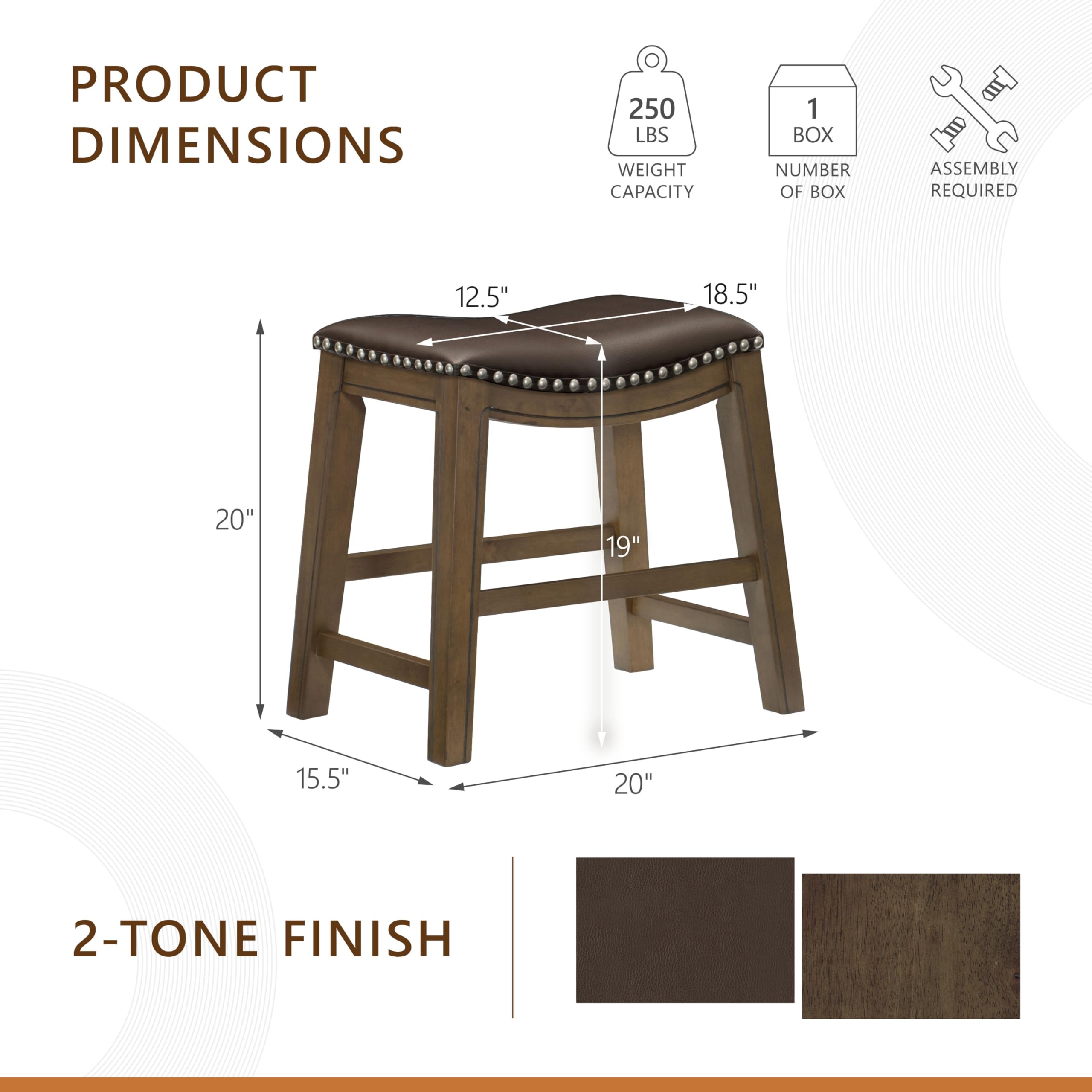 Lexicon Ordway Solid Wood Dining Height Stools - Saddle Table Height Stools for Transitional Dining Versatile Kitchen Seating Options, Perfect for Casual Entertaining Spaces, 19" SH, Brown - Image 3