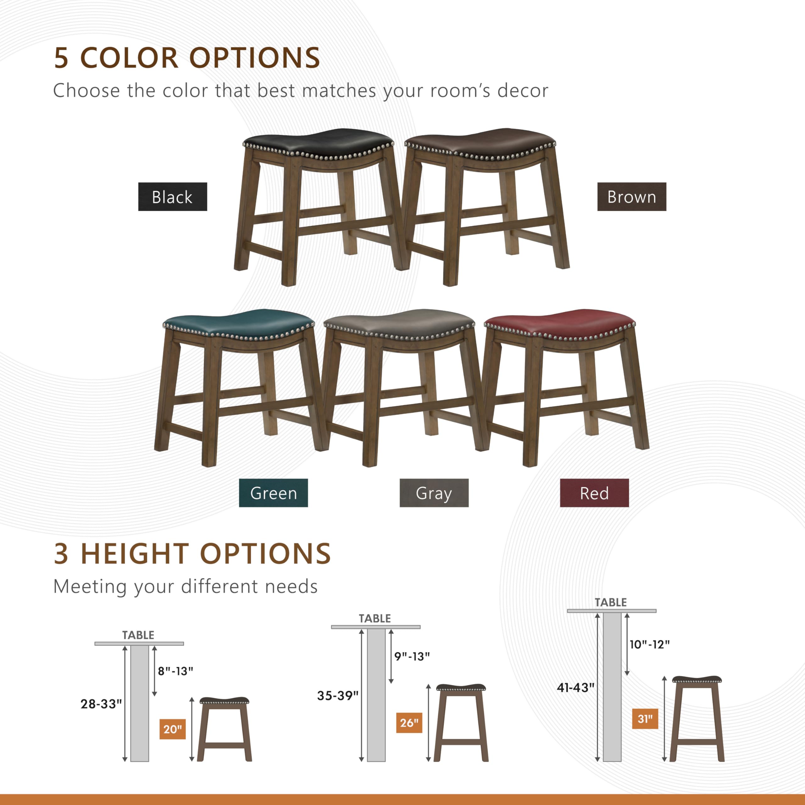 Lexicon Ordway Solid Wood Dining Height Stools - Saddle Table Height Stools for Transitional Dining Versatile Kitchen Seating Options, Perfect for Casual Entertaining Spaces, 19" SH, Brown - Image 7