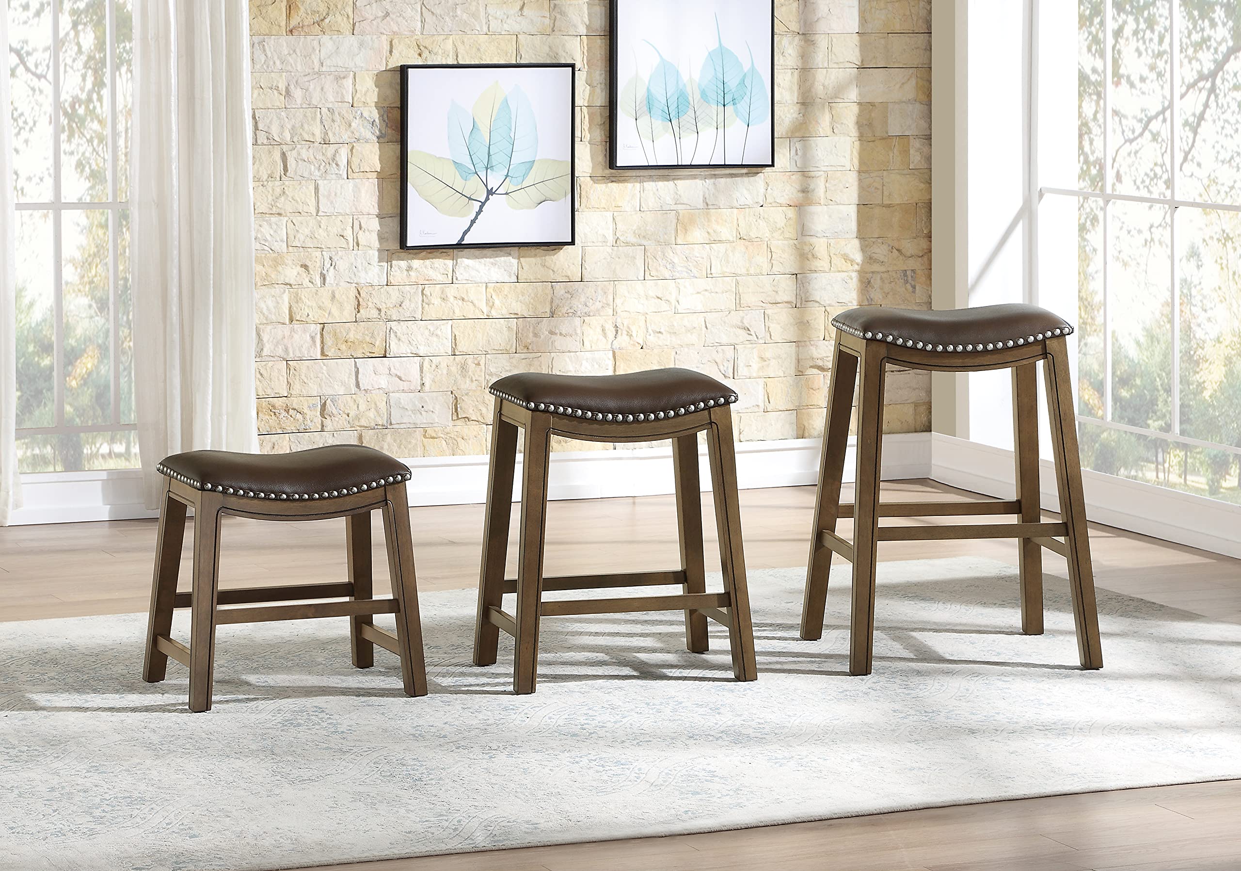 Lexicon Ordway Solid Wood Dining Height Stools - Saddle Table Height Stools for Transitional Dining Versatile Kitchen Seating Options, Perfect for Casual Entertaining Spaces, 19" SH, Brown - Image 8