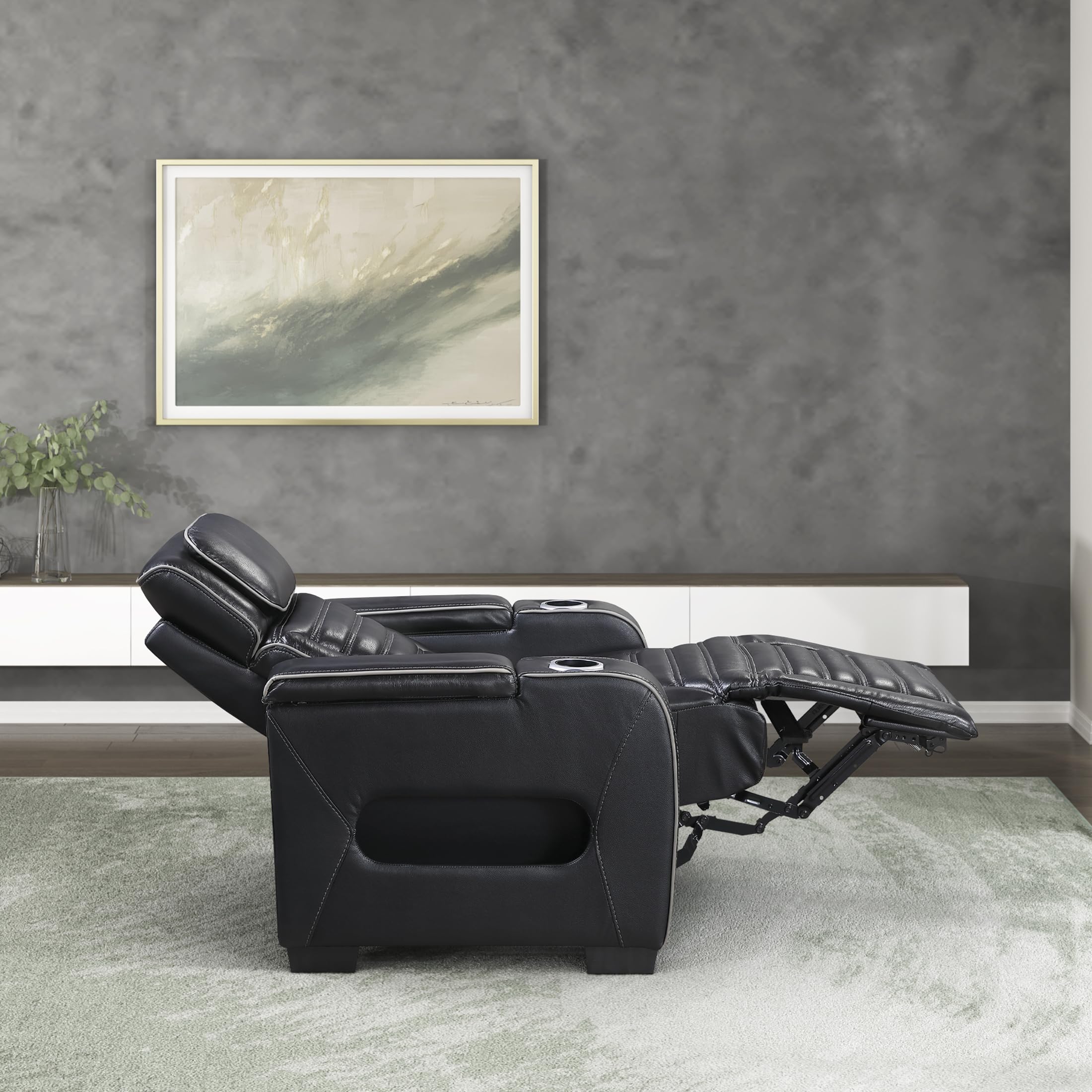 Lexicon Power Recliner Chair-with Heat/Massage/Headrest/Storage Arms/Cup Holders/LED Lights and Charging Ports, Top Grain Leather Match Wall Hugger Power Reclining Chair for Adults, Black - Image 12